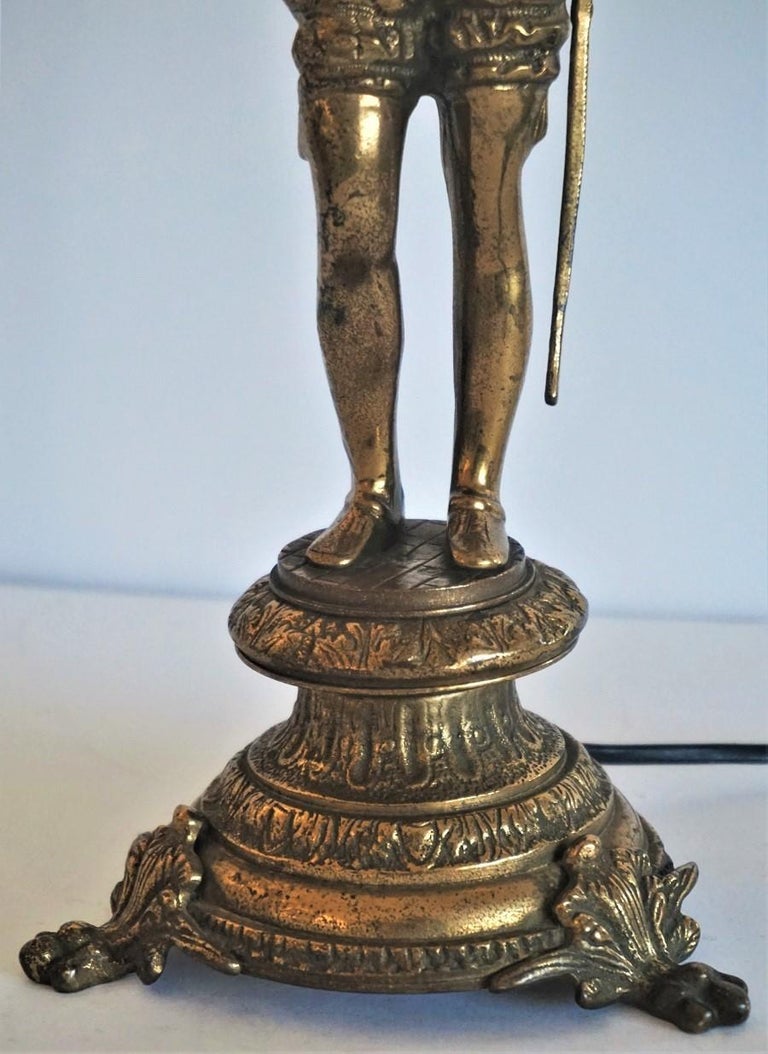 Early 20th Century Bronze Knight Sculpture Candelabra, Electrified Table Lamp For Sale 1