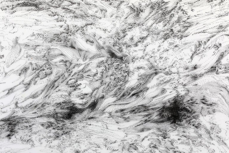 Eau 1, Black Ink Drawing on Mylar Paper Artwork, France, 2013 For Sale