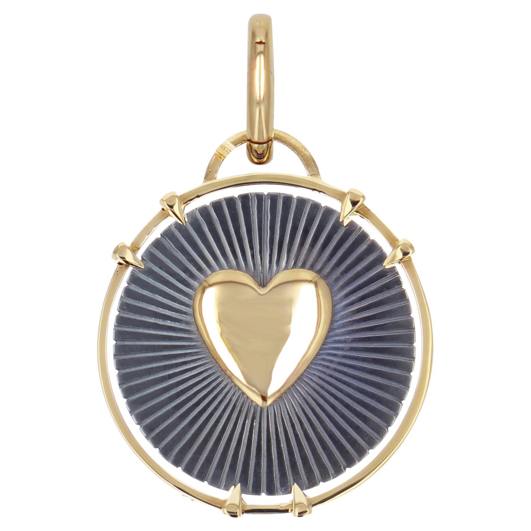 EAU 4 Elements Diamond & Green Lacquer Heart Charm in 18k Gold by Elie Top
