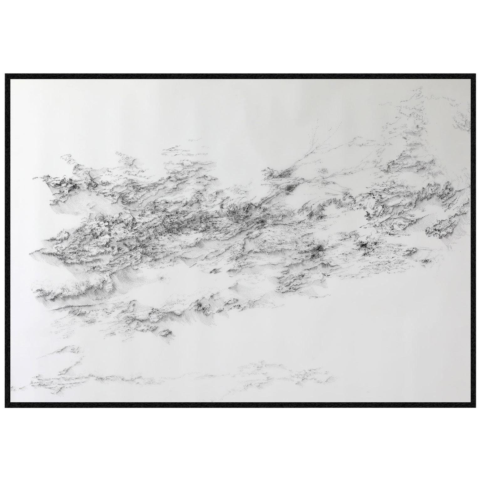 Eau 5, Schwarze Tintenzeichnung auf Mylarpapier-Kunstwerk, Frankreich, 2017