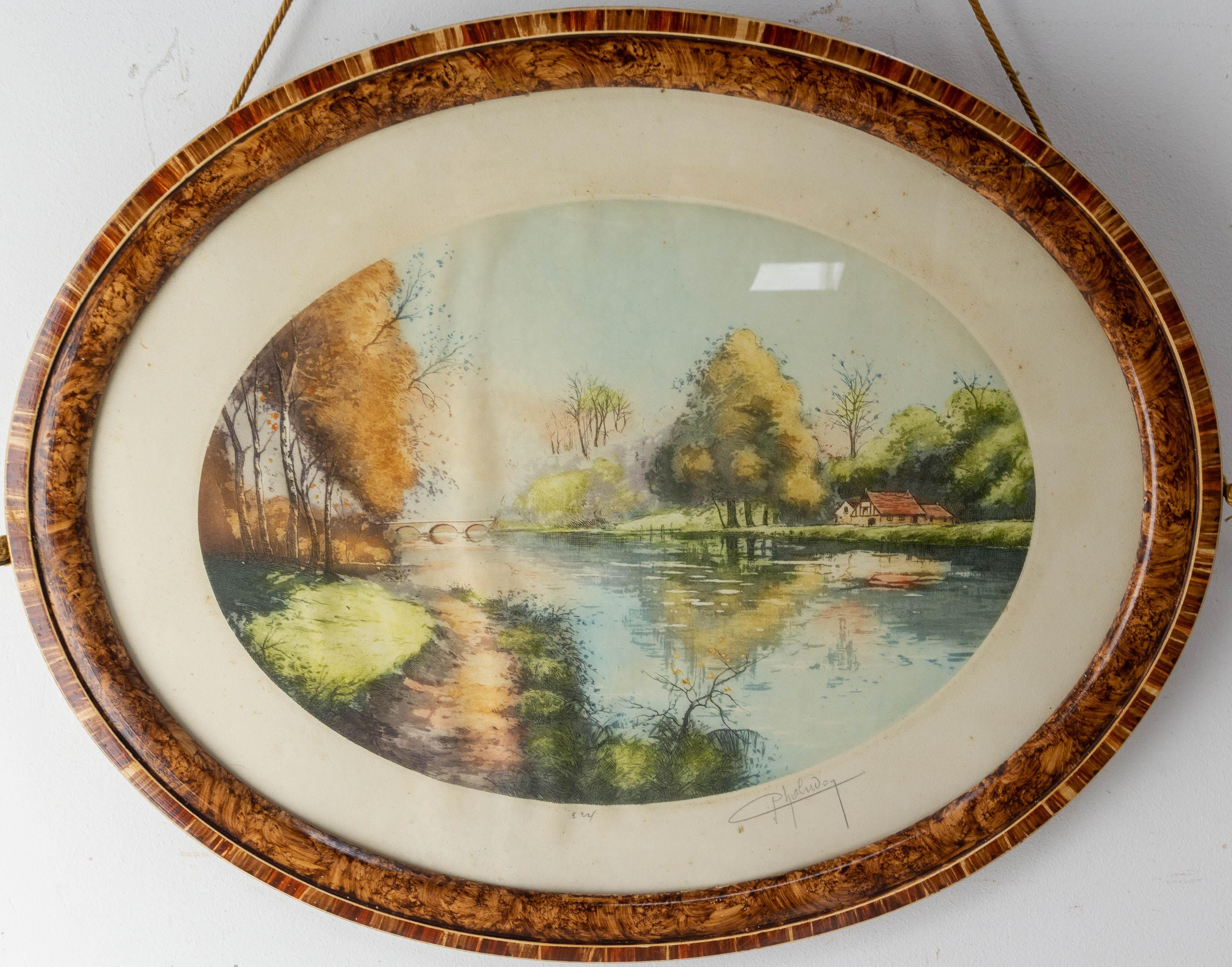 Eau Forte Landscape Canal De L'oise in Northern France, by Phaludon, circa 1920 In Good Condition For Sale In Labrit, Landes