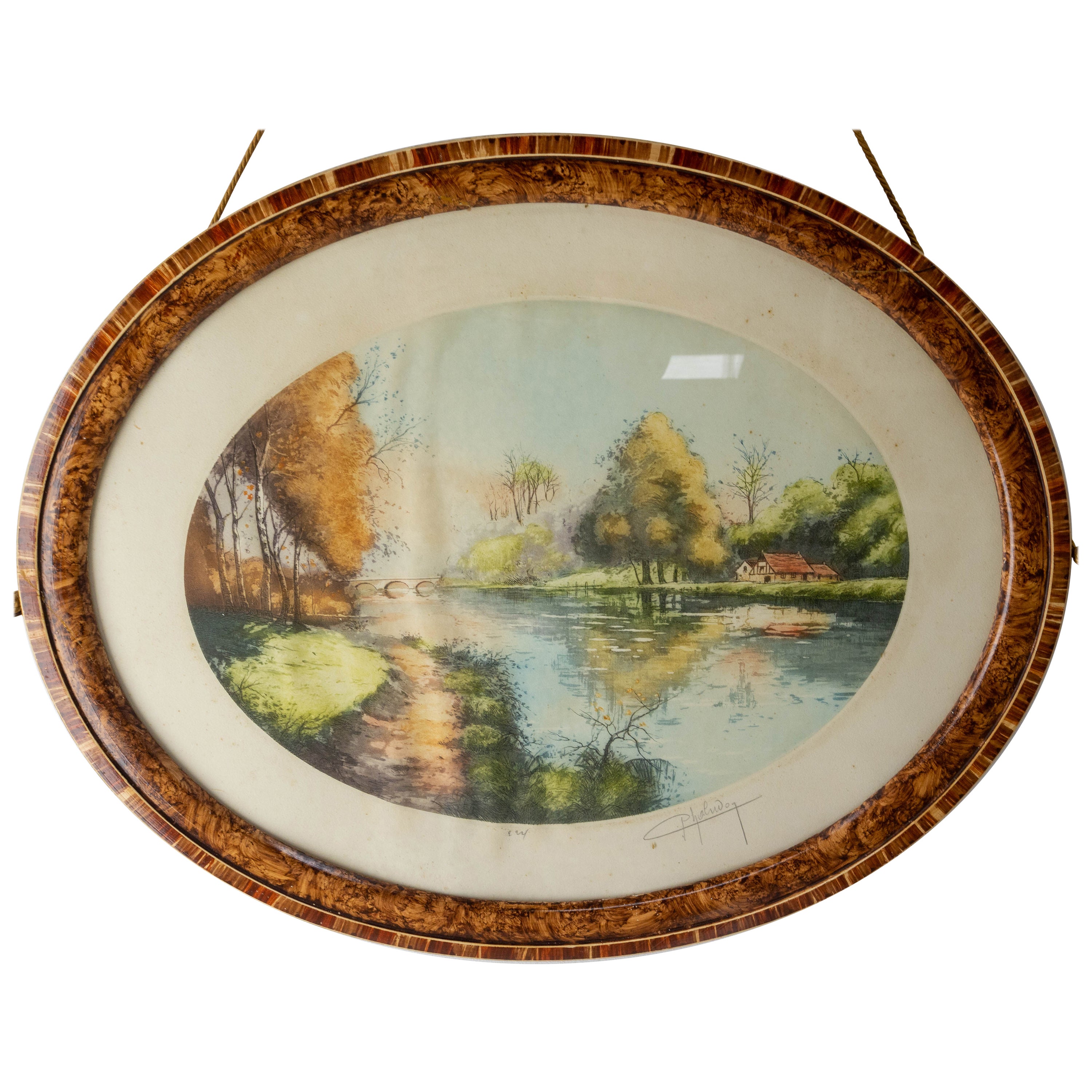 Eau Forte Landschaft Canal De L'oise in Nordfrankreich, von Phaludon, um 1920 im Angebot