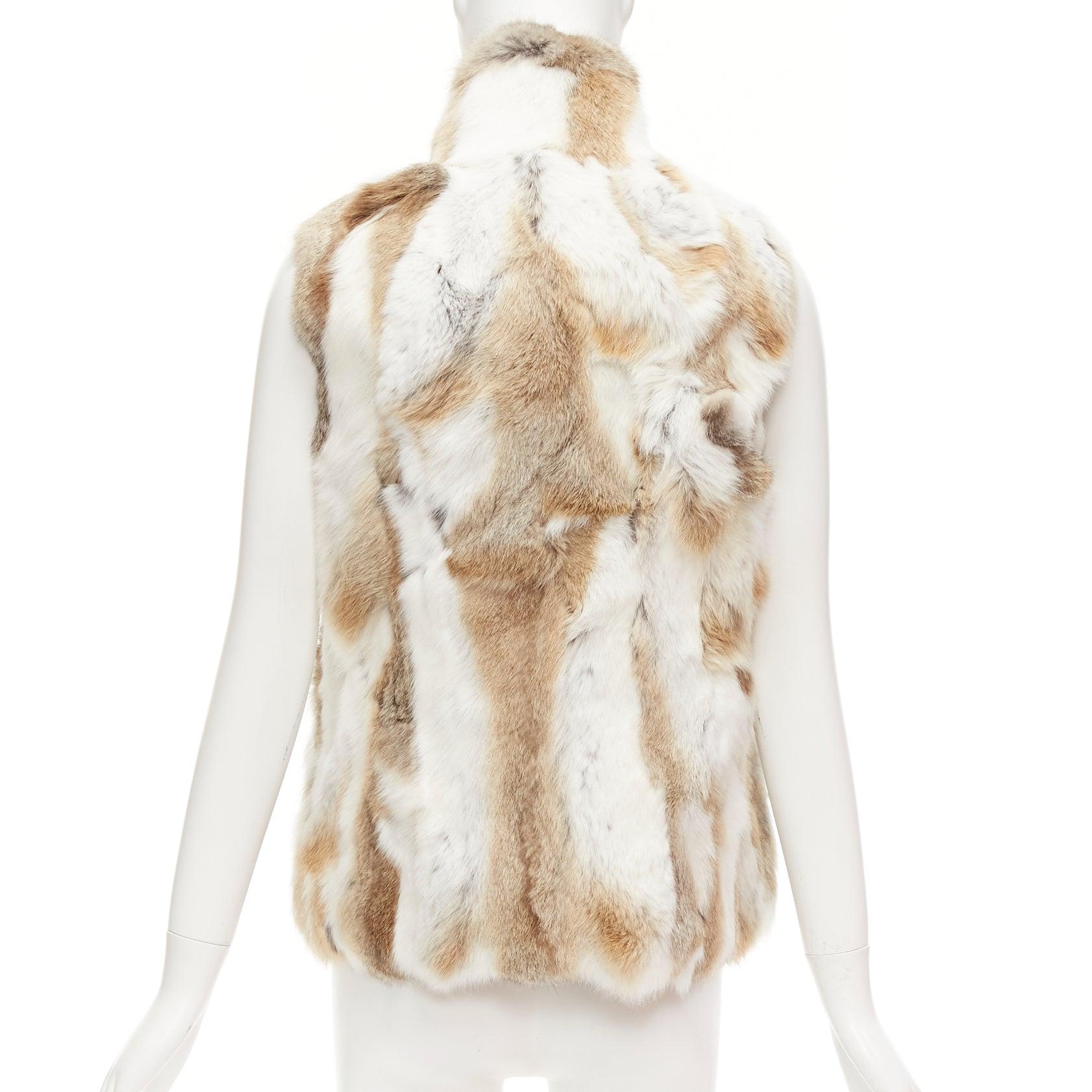 EAVES brown white rabbit fur patchwork hi neck sleeveless vest jacket S For Sale 1