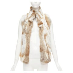 EAVES brown white rabbit fur patchwork hi neck sleeveless vest jacket S