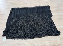 EAVIS & BROWN 90's Vintage Black Silk Hand-Beaded Oversized Shawl Cape Veil