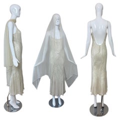 EAVIS & BROWN 90's Vintage Couture Silk Beaded Wedding Gown Bridal Dress Shawl