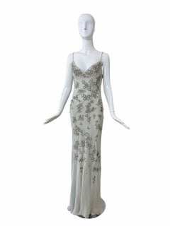 EAVIS & BROWN 90's Vintage Couture Silk Hand Beaded Embroidered Gown Maxi Dress