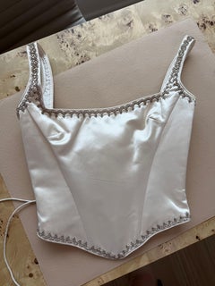 EAVIS & BROWN 90's Vintage Ivory Silk Boned Hand Beaded Bridal Wedding Corset
