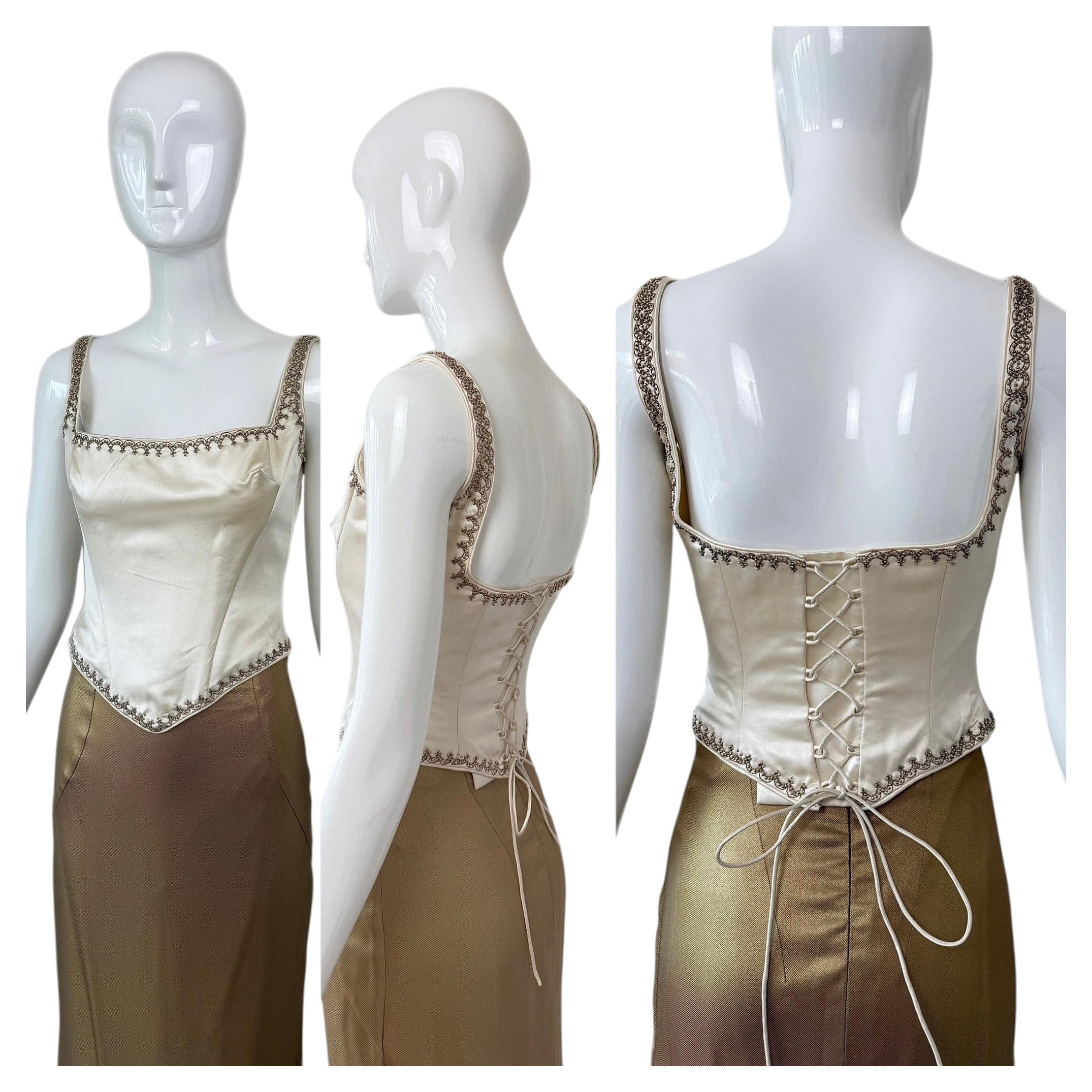 EAVIS & BROWN 90's Vintage Ivory Silk Boned Hand Beaded Bridal Wedding Corset