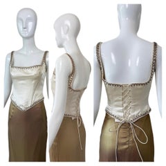 EAVIS & BROWN 90's Vintage Ivory Silk Boned Hand Beaded Bridal Wedding Corset