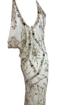 EAVIS & BROWN 90er Jahre Vintage Seide bestickt Cowl Rückenfrei Abendkleid Maxi