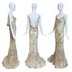 EAVIS & BROWN 90er Jahre Vintage Seide bestickt Cowl Rückenfrei Abendkleid Maxi