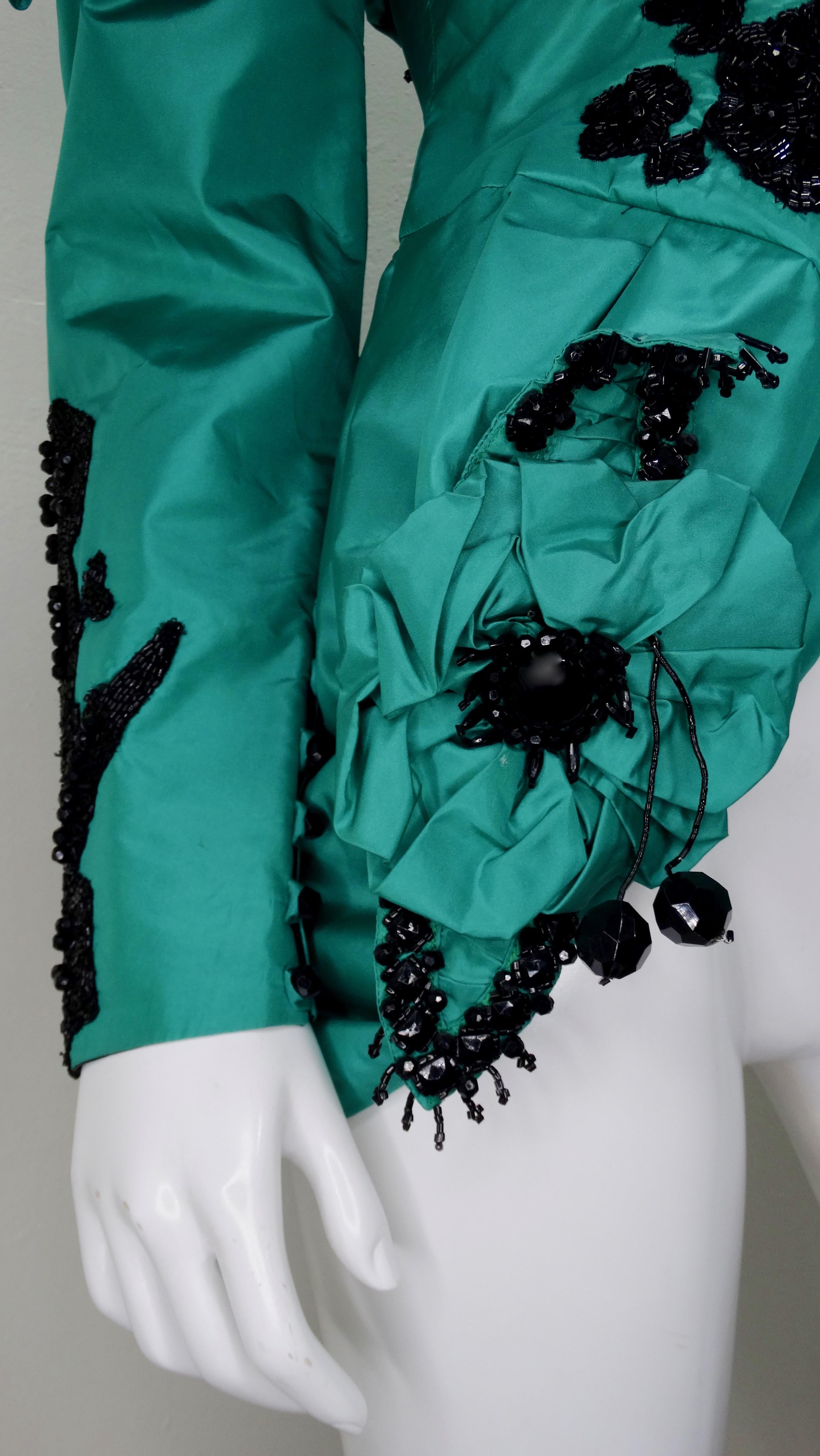 Eavis & Brown Embellished Green Silk Victorian Blouse  For Sale 2