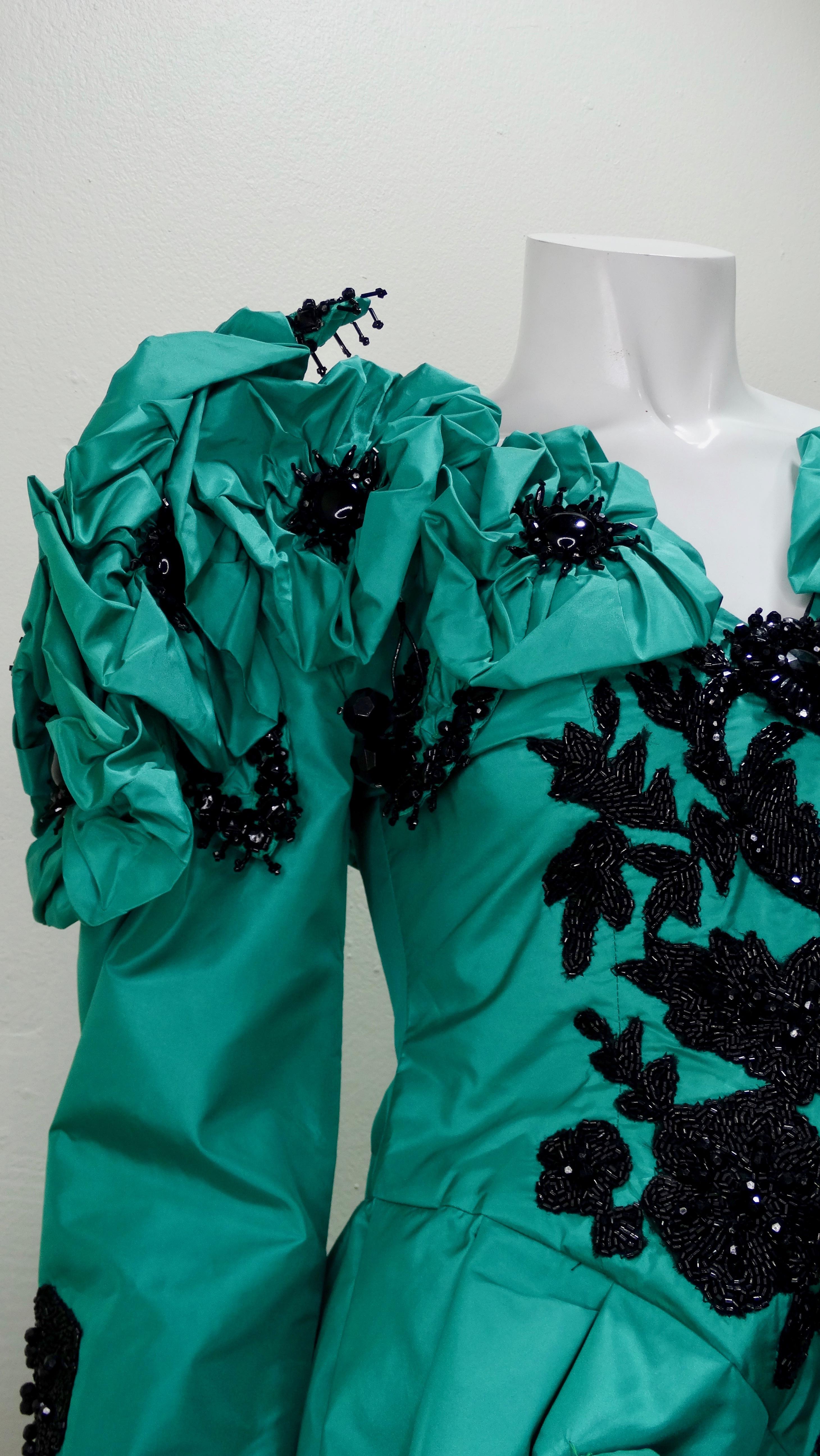 Eavis & Brown Embellished Green Silk Victorian Blouse  For Sale 7
