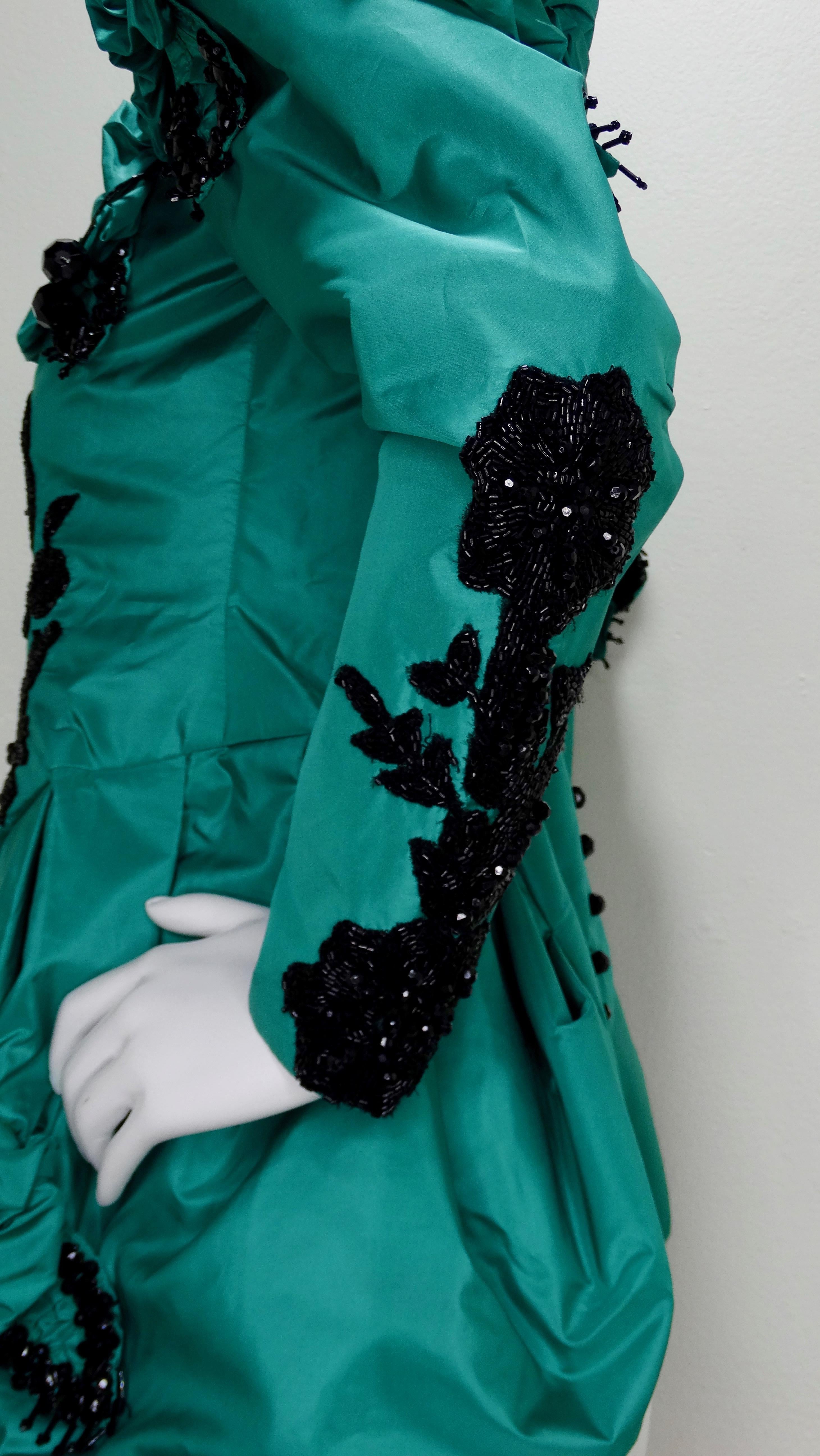 Women's or Men's Eavis & Brown Embellished Green Silk Victorian Blouse  For Sale