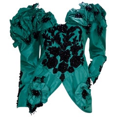 Eavis & Brown Embellished Green Silk Victorian Blouse