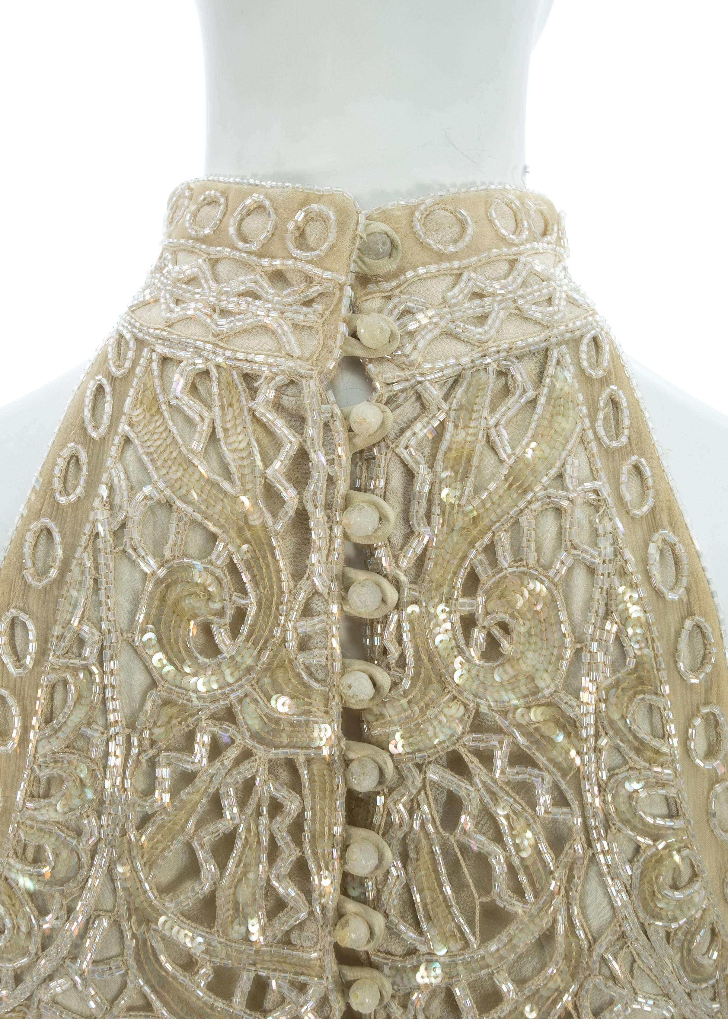 Eavis & Brown ivory beaded and sequin net halter neck evening blouse, c. 1990s 2