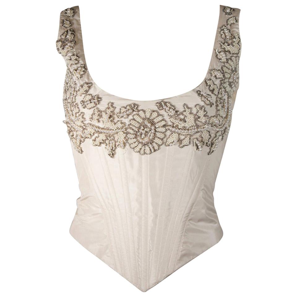 Eavis & Brown London Beaded Cream Silk Corset Bustier Size M