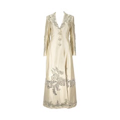 Eavis & Brown London Cream Duchess Silk Evening Coat with Floral Beading