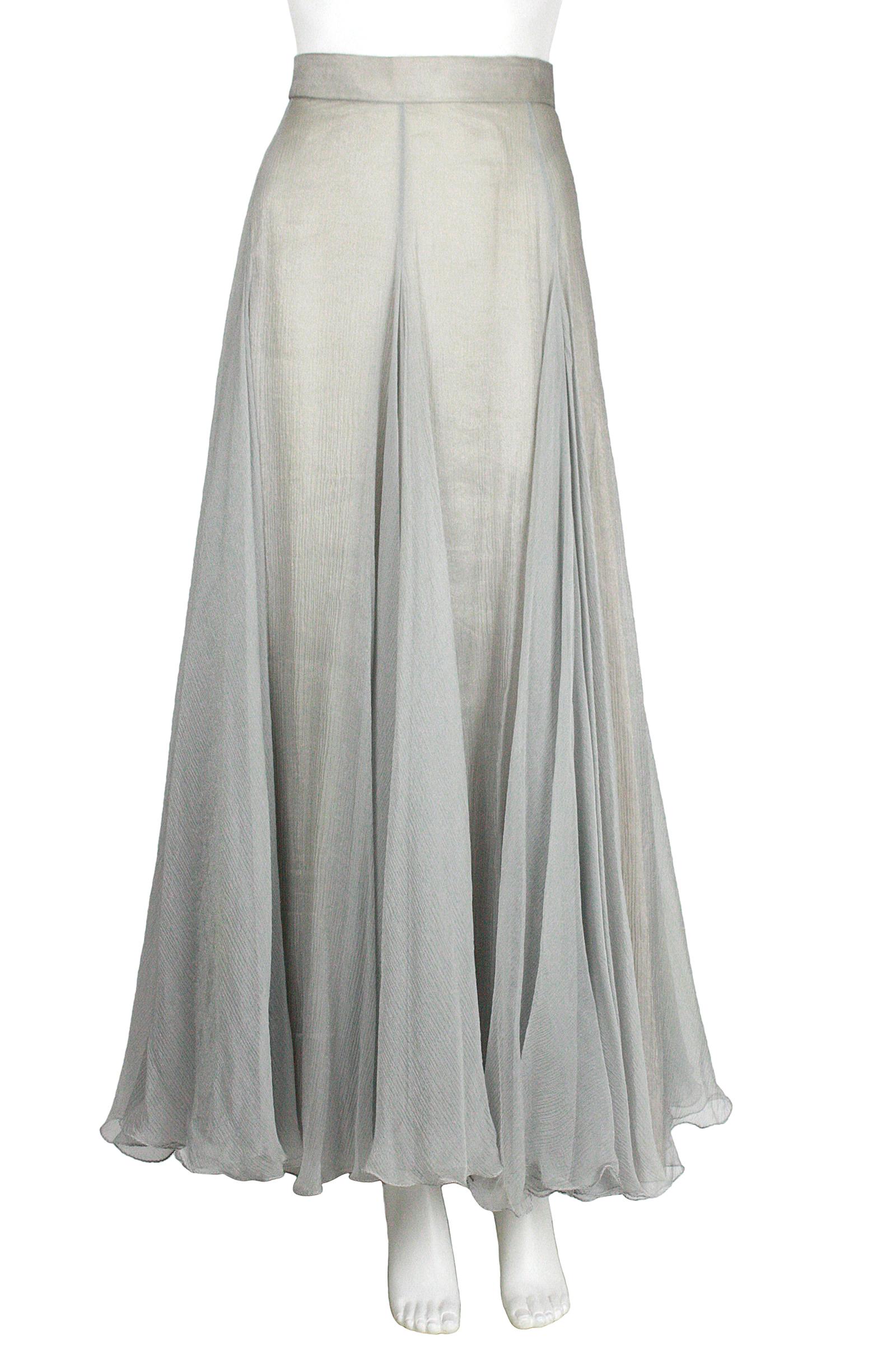 Eavis & Brown London Seafoam Chiffon Beaded Top and Long Silver Skirt  For Sale 4