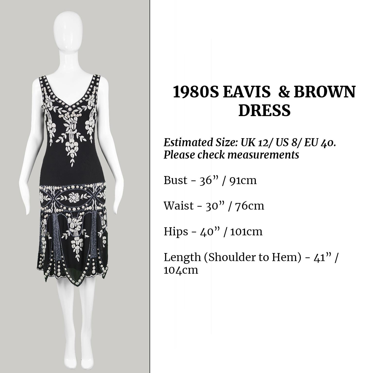 Eavis & Brown Vintage 1920s Art Deco Style Hand Beaded Silk Party Dress, 1980s 6