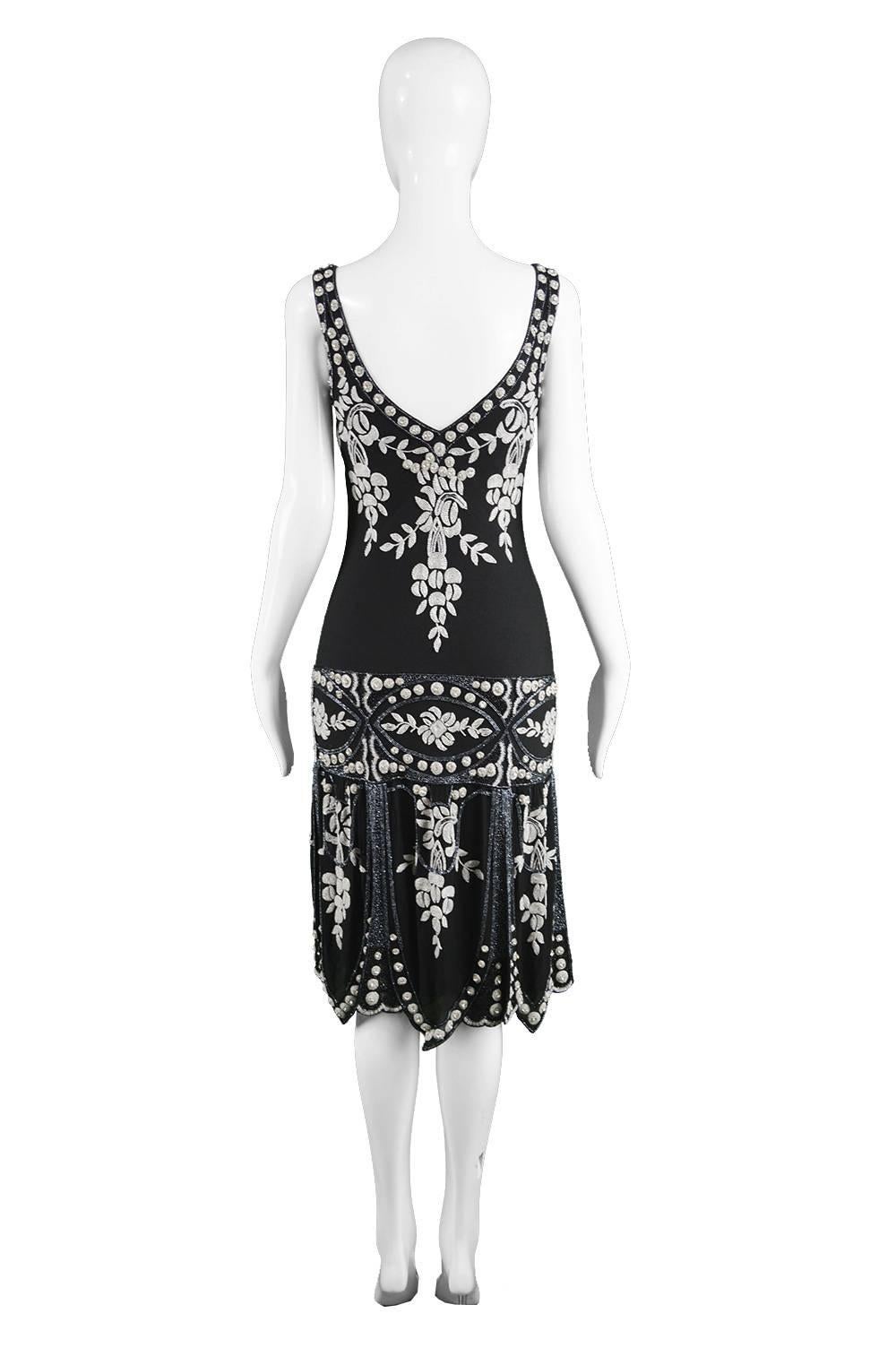 Eavis & Brown Vintage 1920s Art Deco Style Hand Beaded Silk Party Dress, 1980s 3