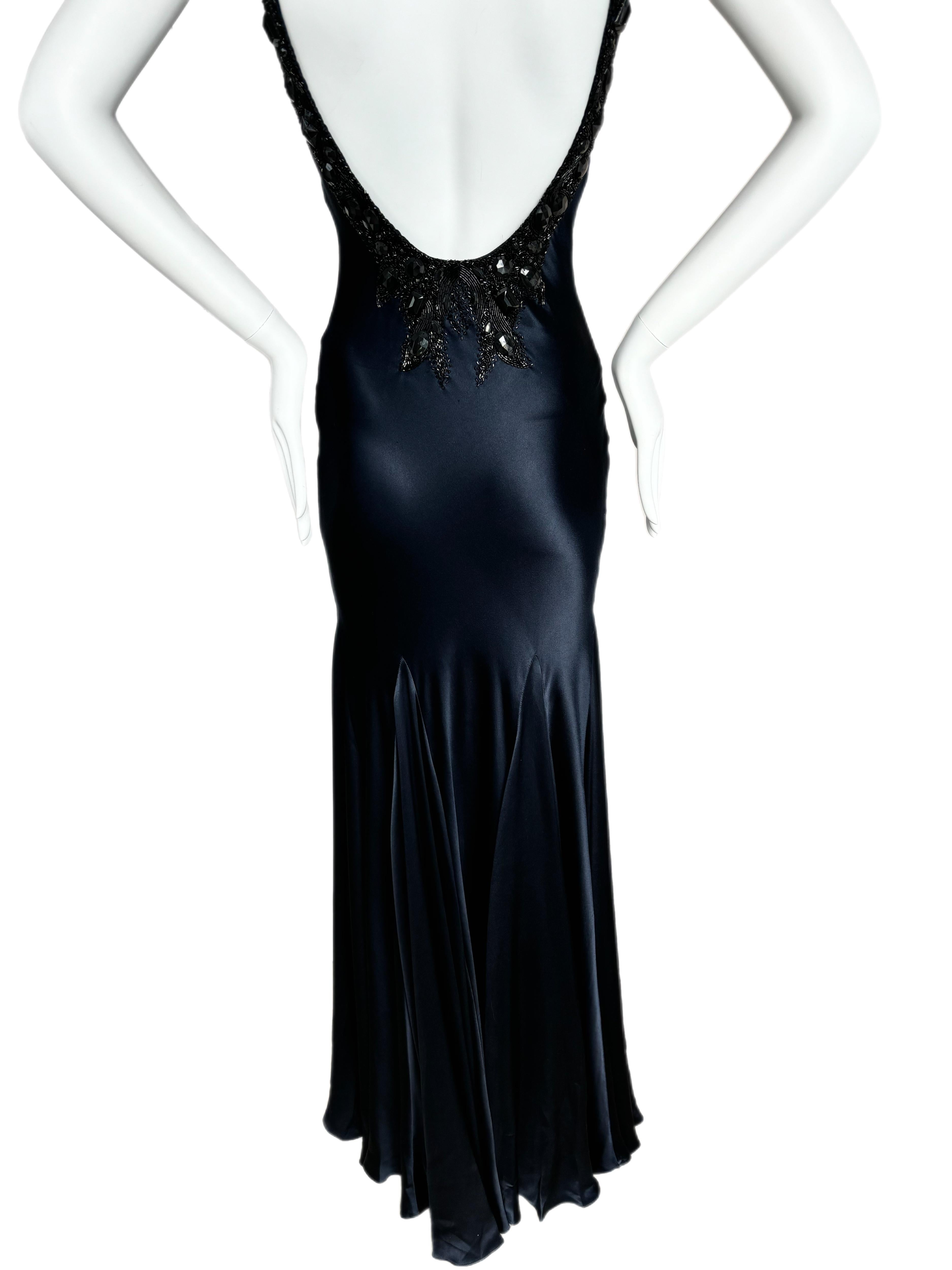 Women's Eavis & Brown Vintage Backless Long Evening Gown Maxi Dress Midnight Blue