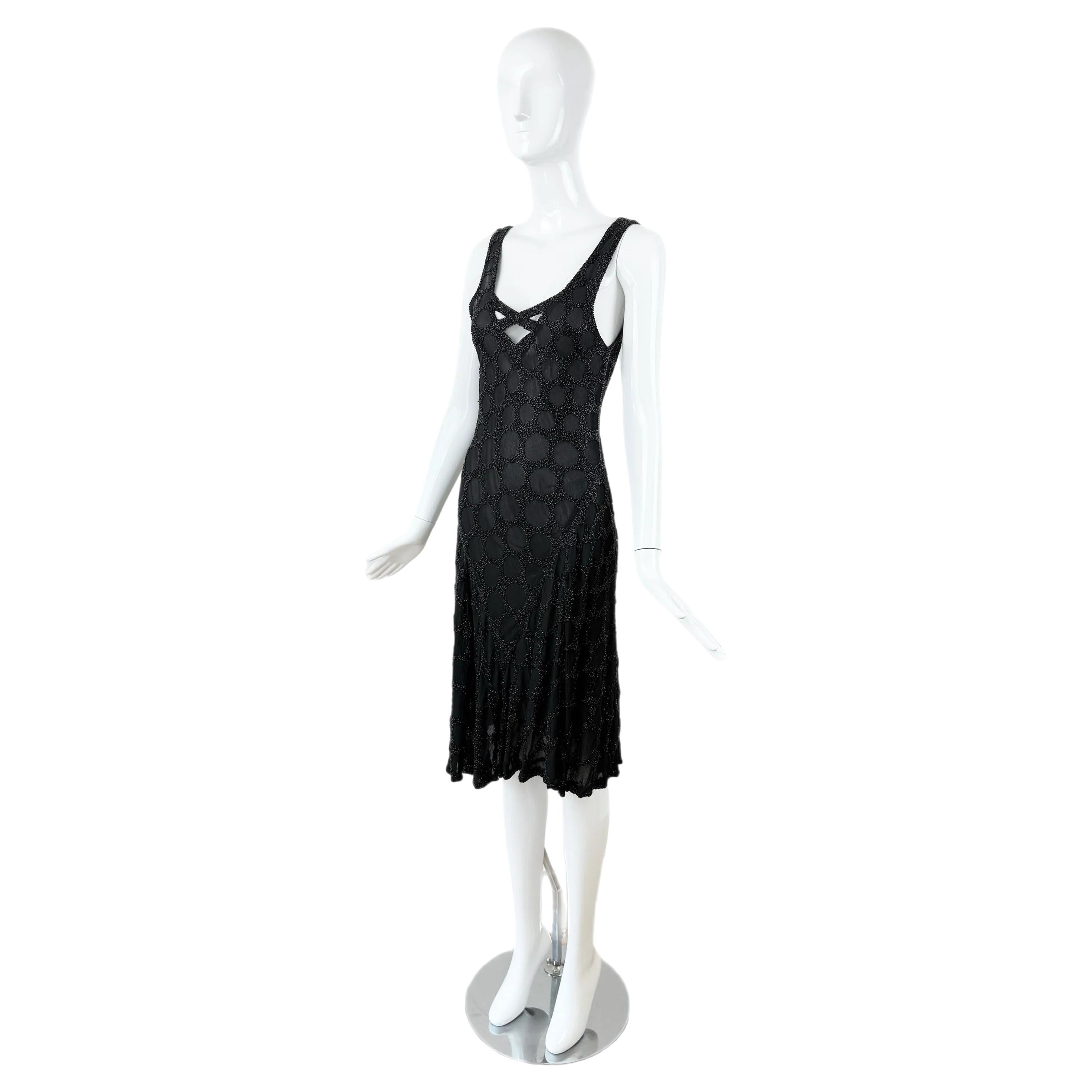 EAVIS & BROWN Vintage Black Heavily Hand Beaded Silk Cocktail Dress