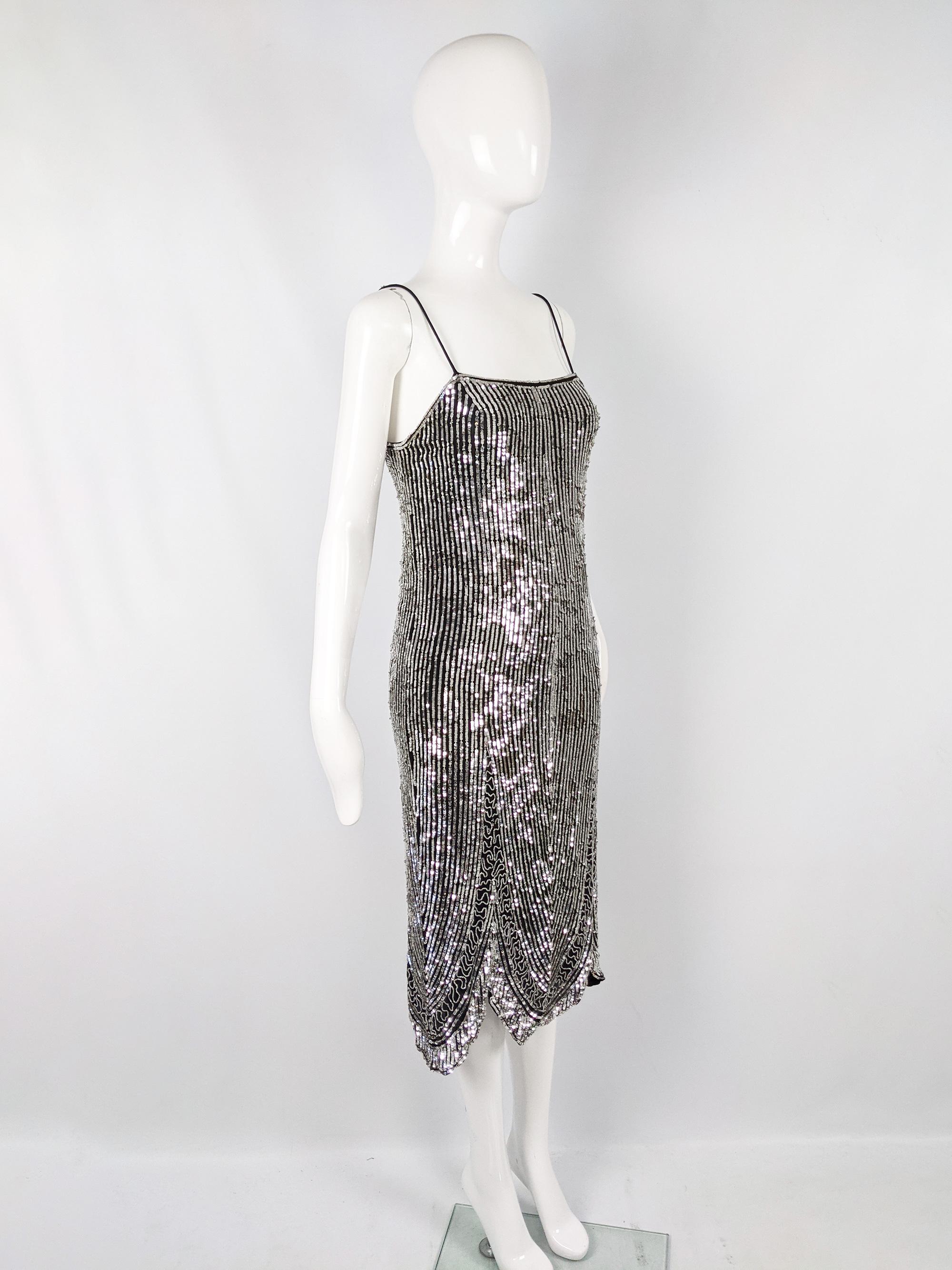 Women's Eavis & Brown Vintage Black & Silver Sleeveless Flapper Style Party Dress