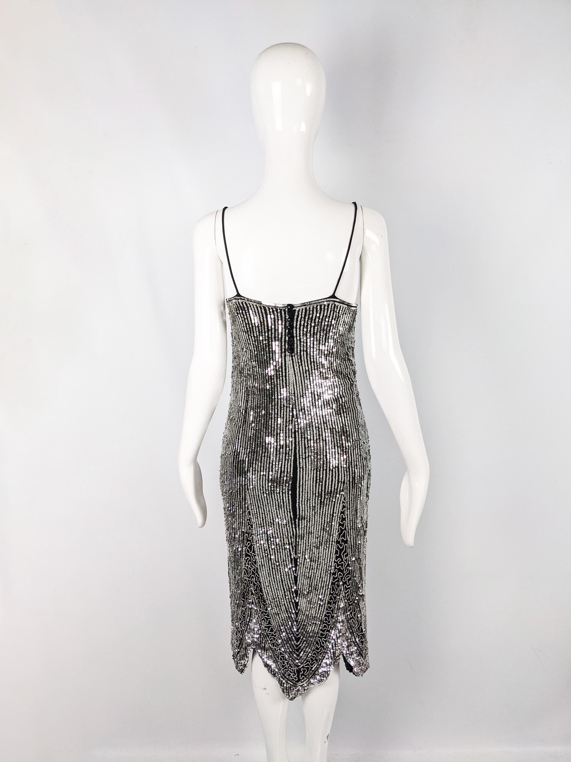 Eavis & Brown Vintage Black & Silver Sleeveless Flapper Style Party Dress 2