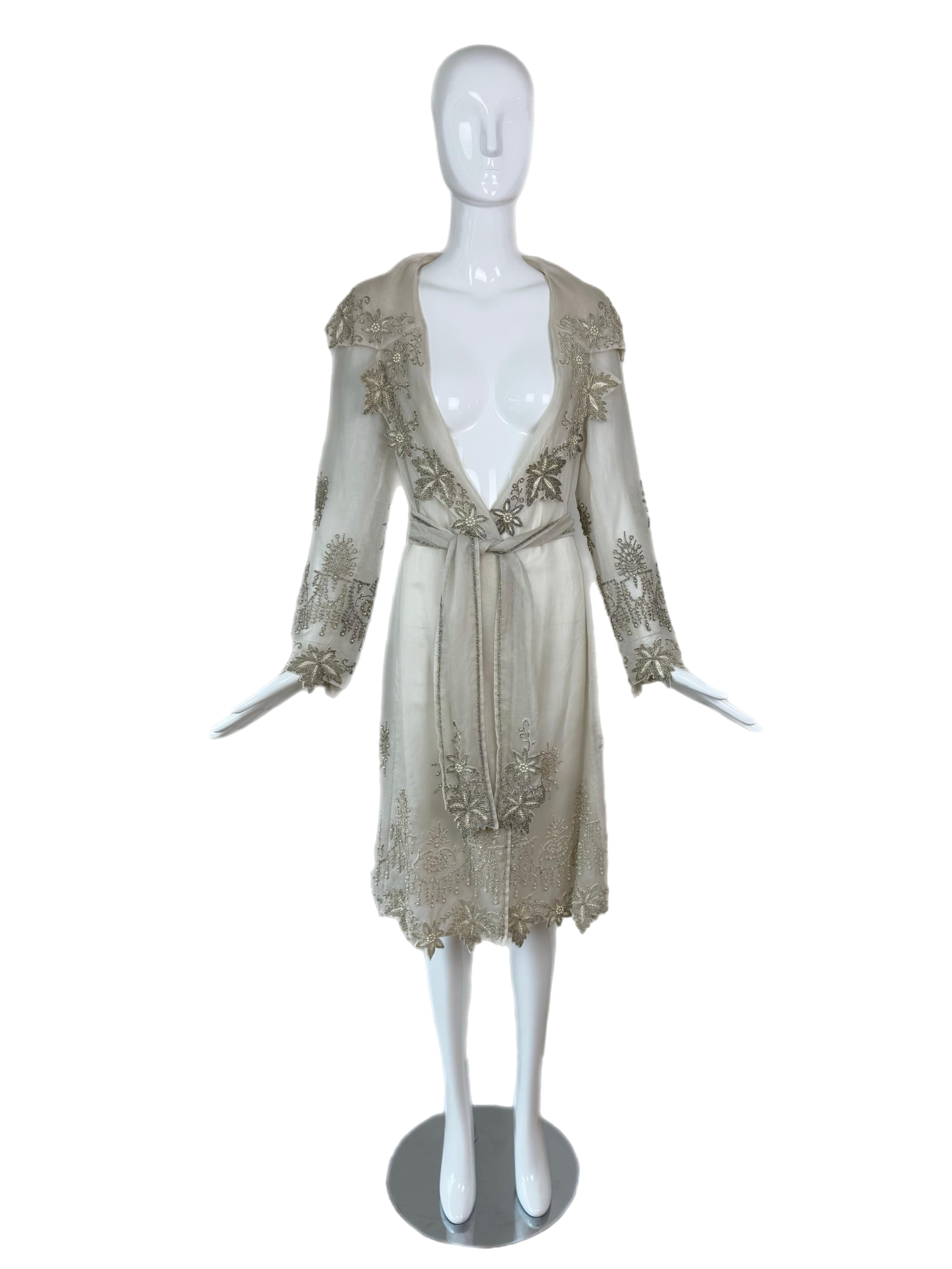 EAVIS & BROWN Veste de soirée couture vintage en soie grise fortement perlée en vente 2