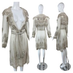 EAVIS & BROWN Vintage Greige Silk Heavily Beaded Evening Jacket Couture