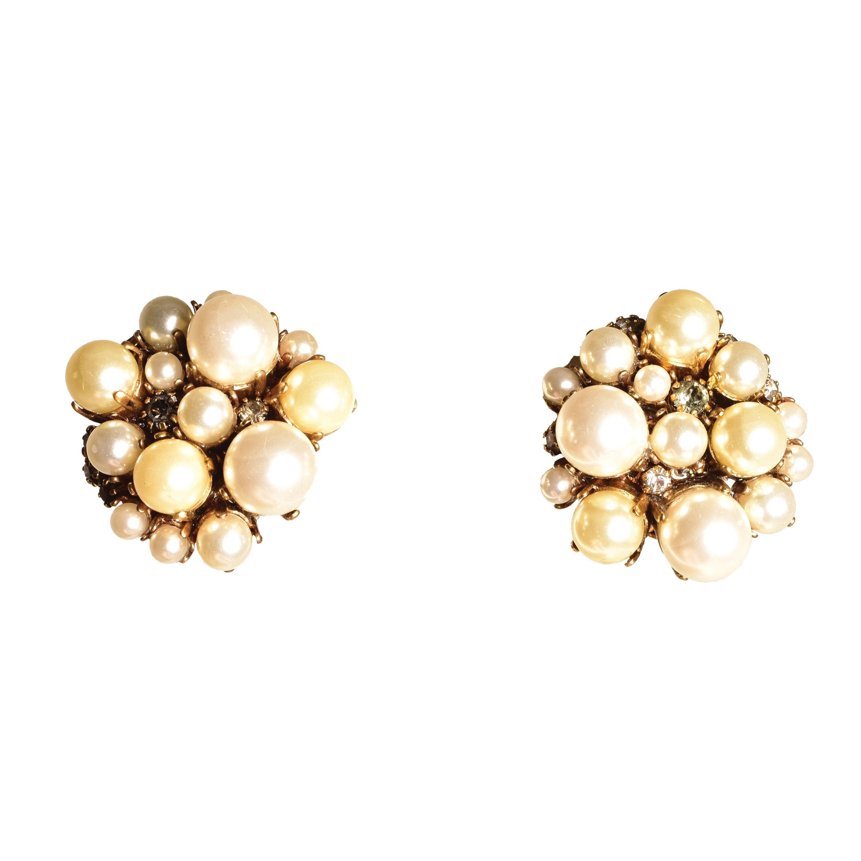 EB Button Multi-Pearl Earrings For Sale