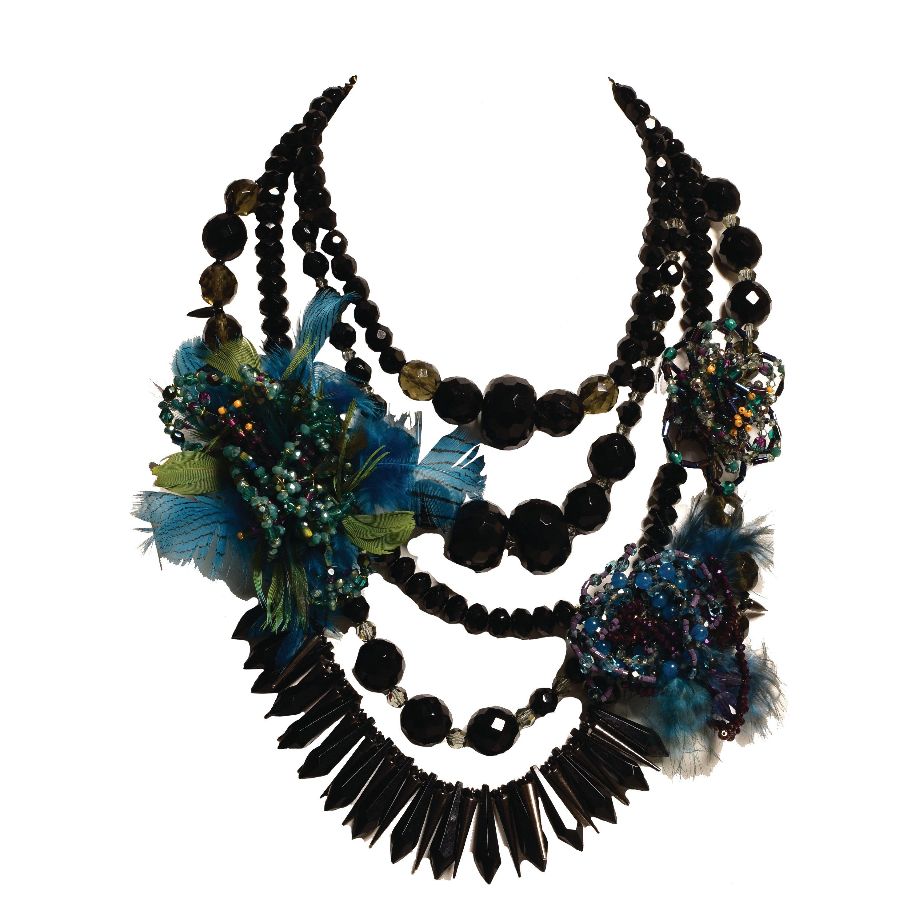 EB In-House Feathered Onyx 5-strand Necklace For Sale