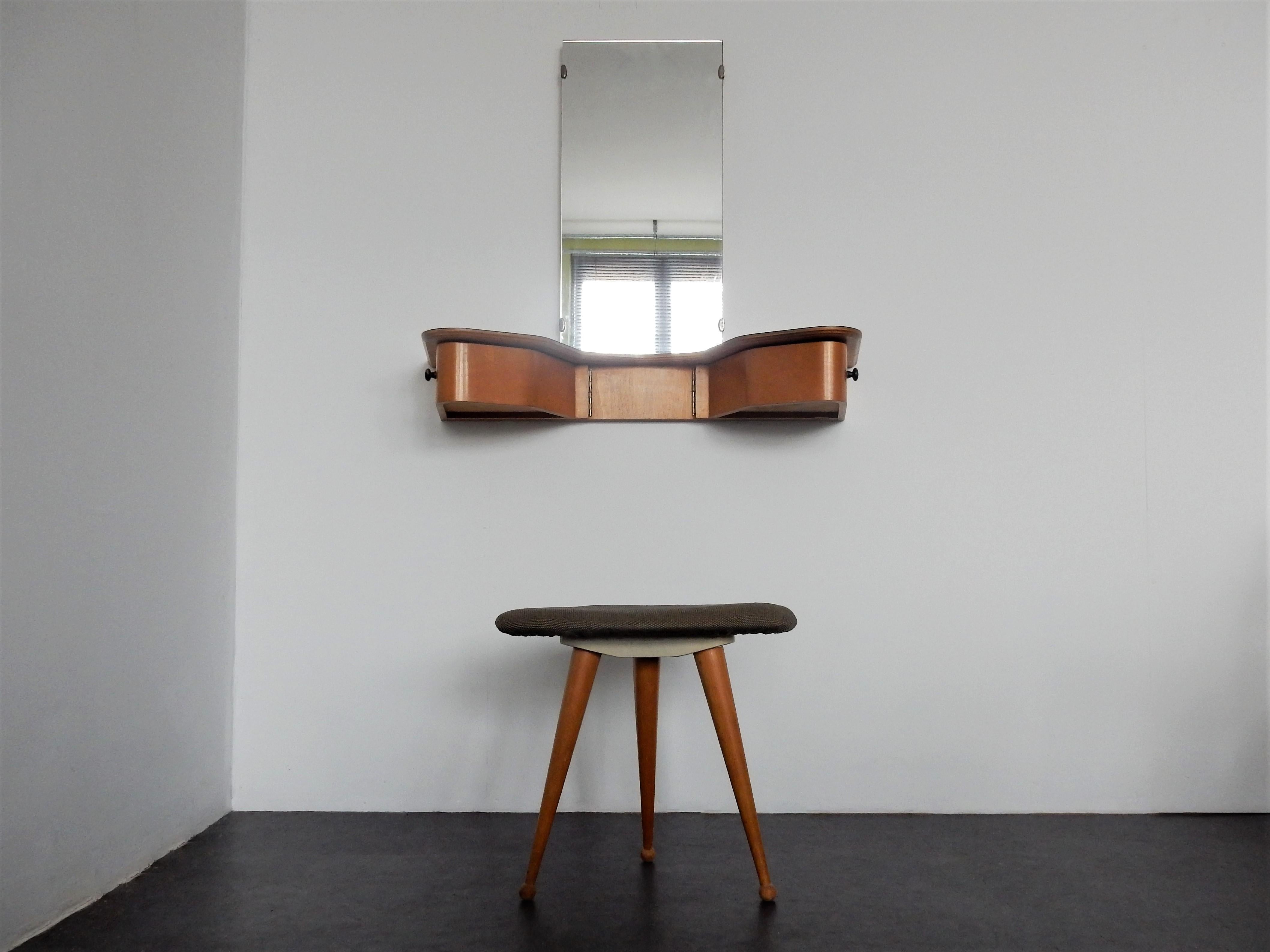 Mid-Century Modern EB05 Wall Mount Dressing Table with Tripod Stool by Cees Braakman for Pastoe