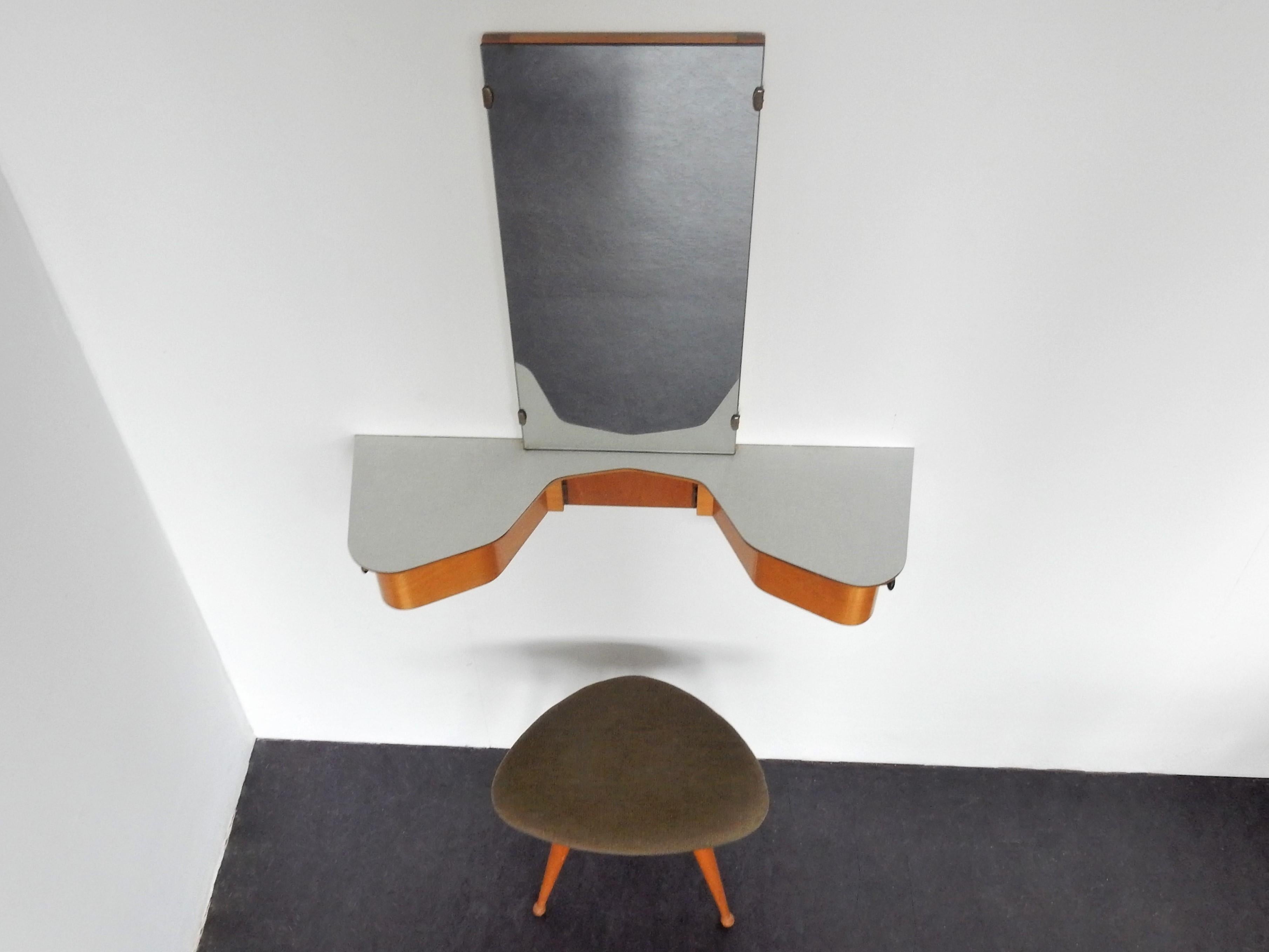 Dutch EB05 Wall Mount Dressing Table with Tripod Stool by Cees Braakman for Pastoe