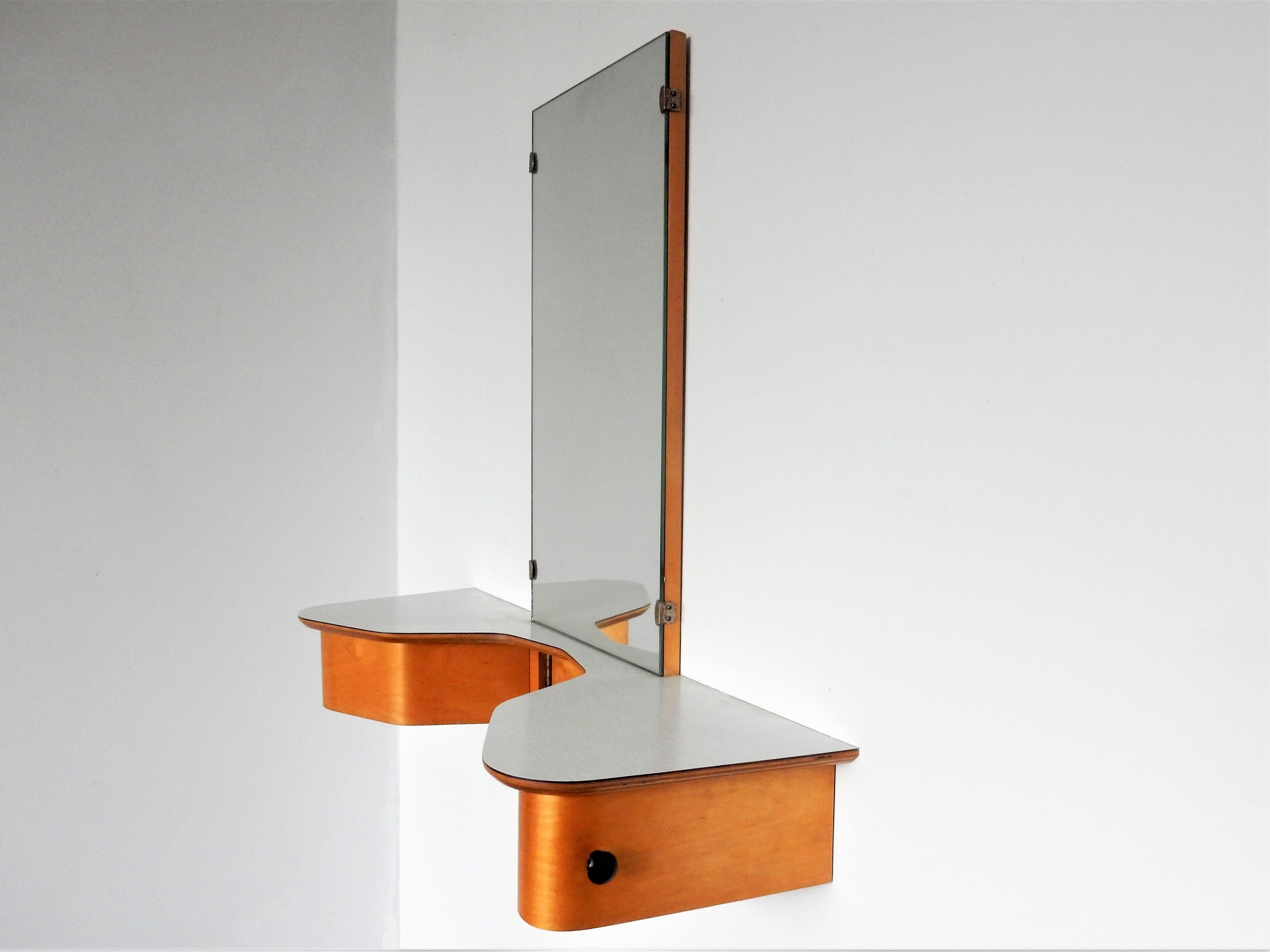 Mid-20th Century EB05 Wall Mount Dressing Table with Tripod Stool by Cees Braakman for Pastoe