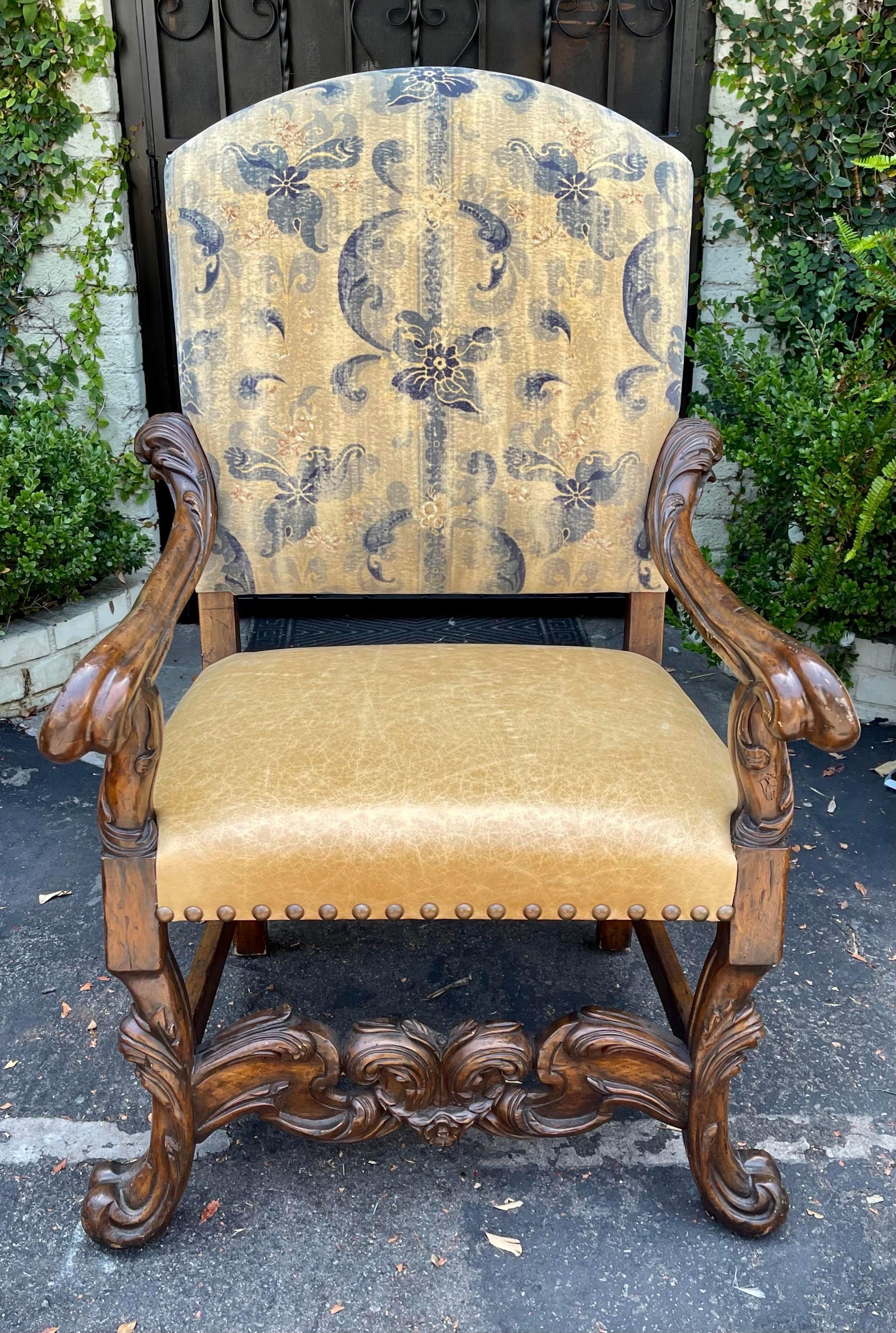 Ebanista 18th C style Spanish Colonial Throne arm chair.
