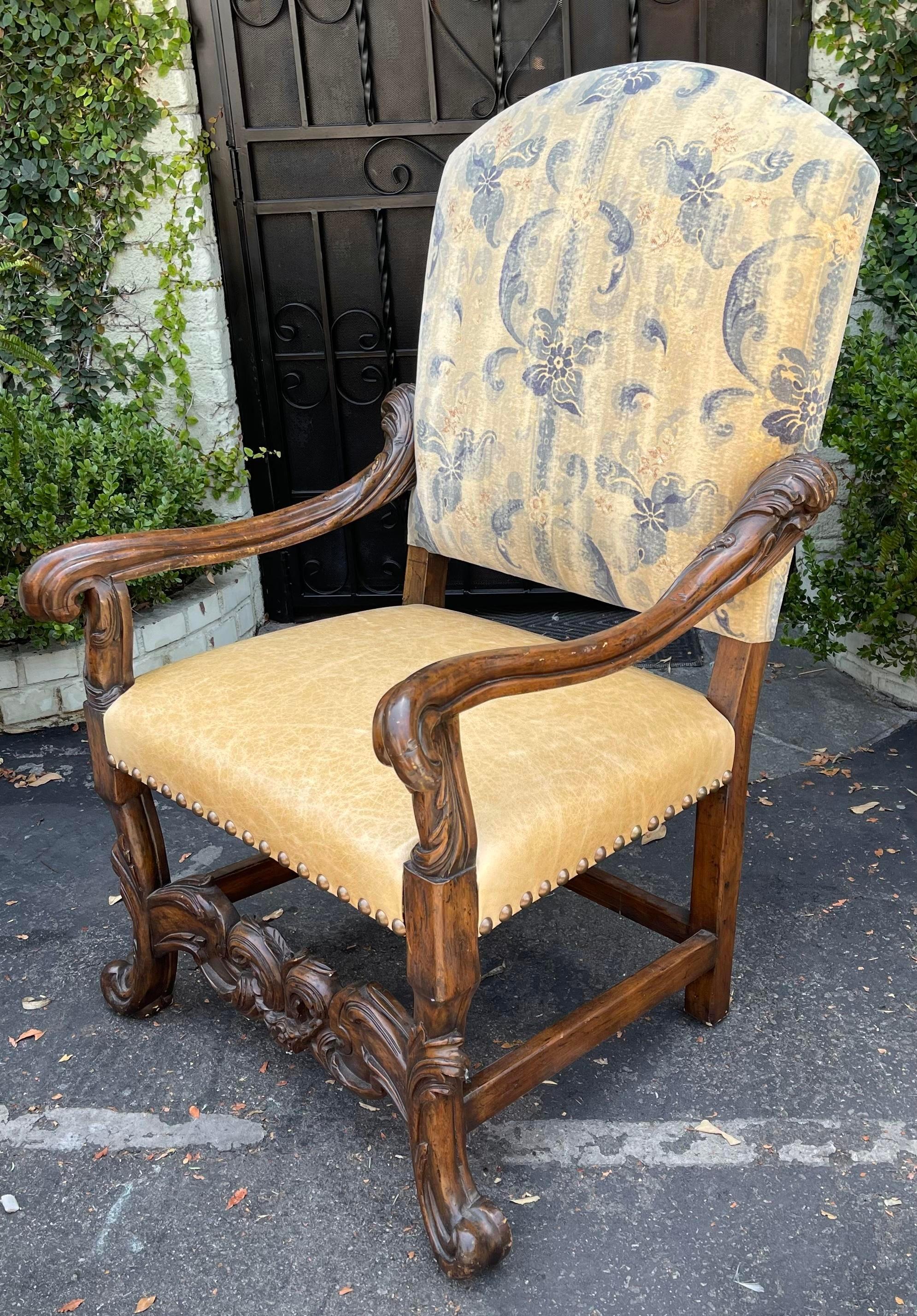 Mexican Ebanista 18th C Style Spanish Colonial Throne Arm Chair For Sale