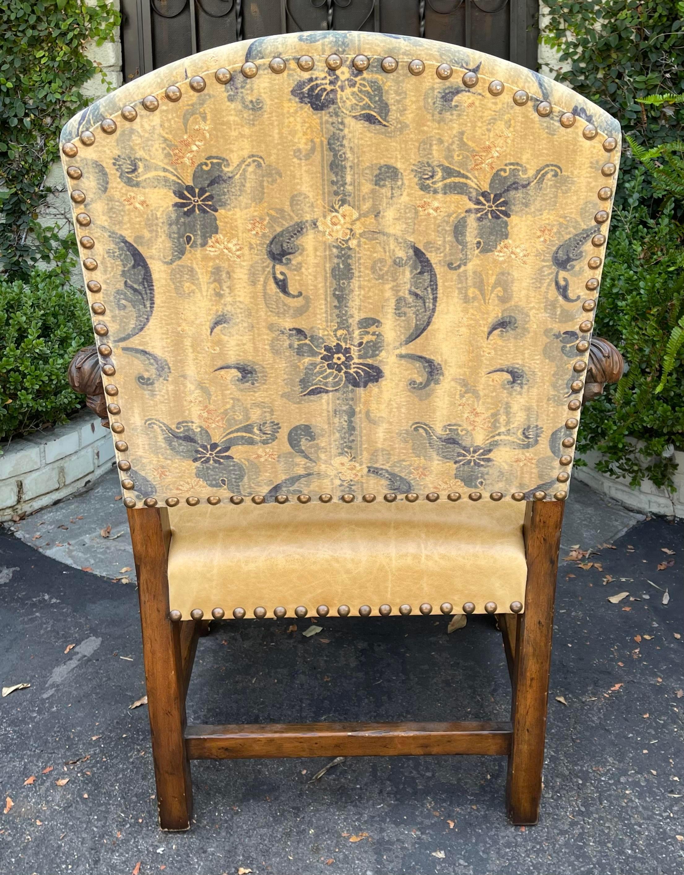 Ebanista 18th C Style Spanish Colonial Throne Arm Chair In Good Condition For Sale In LOS ANGELES, CA