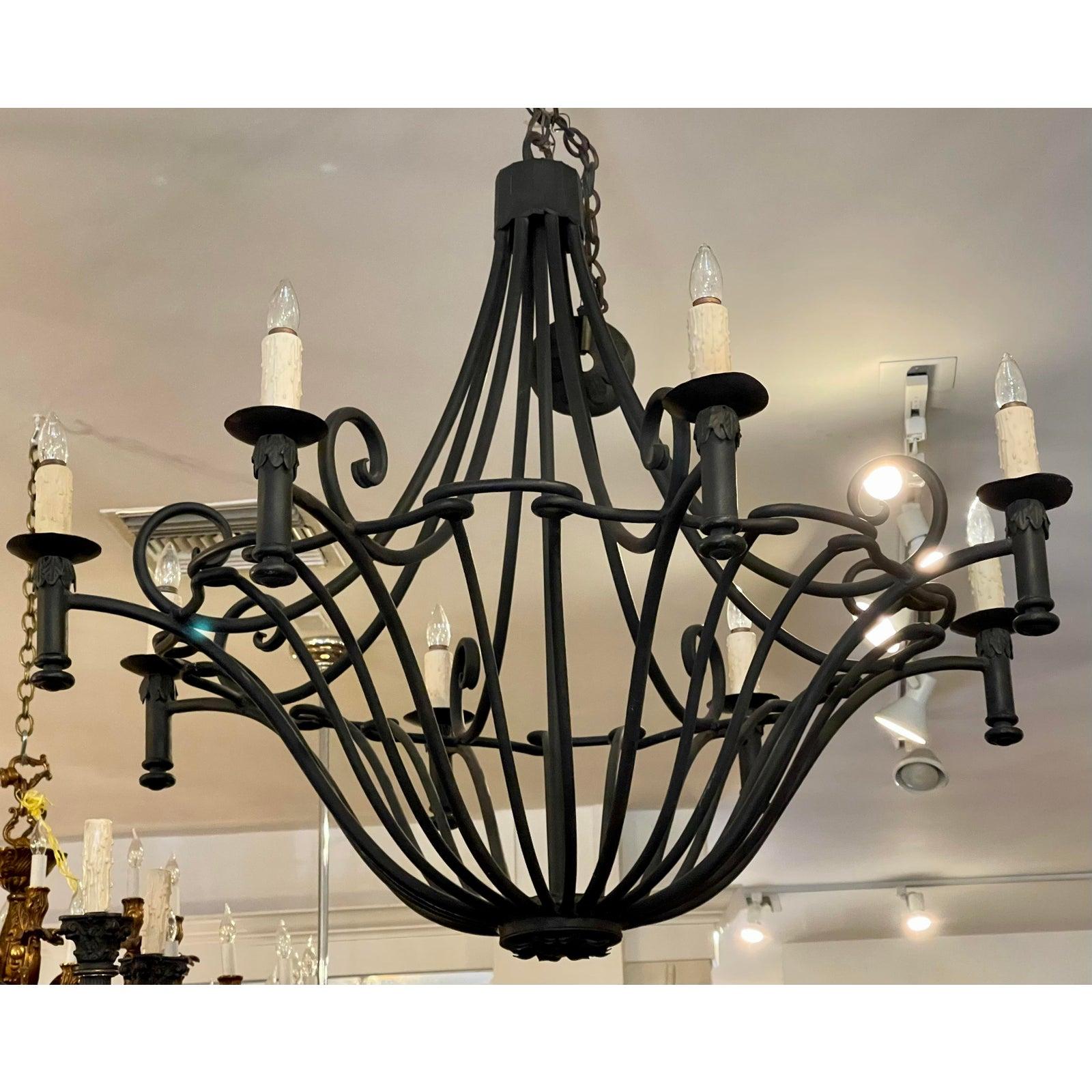 Contemporary Ebanista Spanish Colonial Wrought Iron Chandelier Famous Estate For Sale