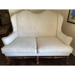 Ebanista William & Mary Walnut Wingback Sofa Settee by Alfonso Marina