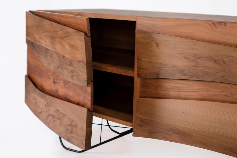 Hand-Crafted Ebb & Flow Modern Organic Credenza Made from River Rescued Ancient Wood For Sale