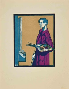 The Painter - Original Woodcut by Ebba Holm - 1925