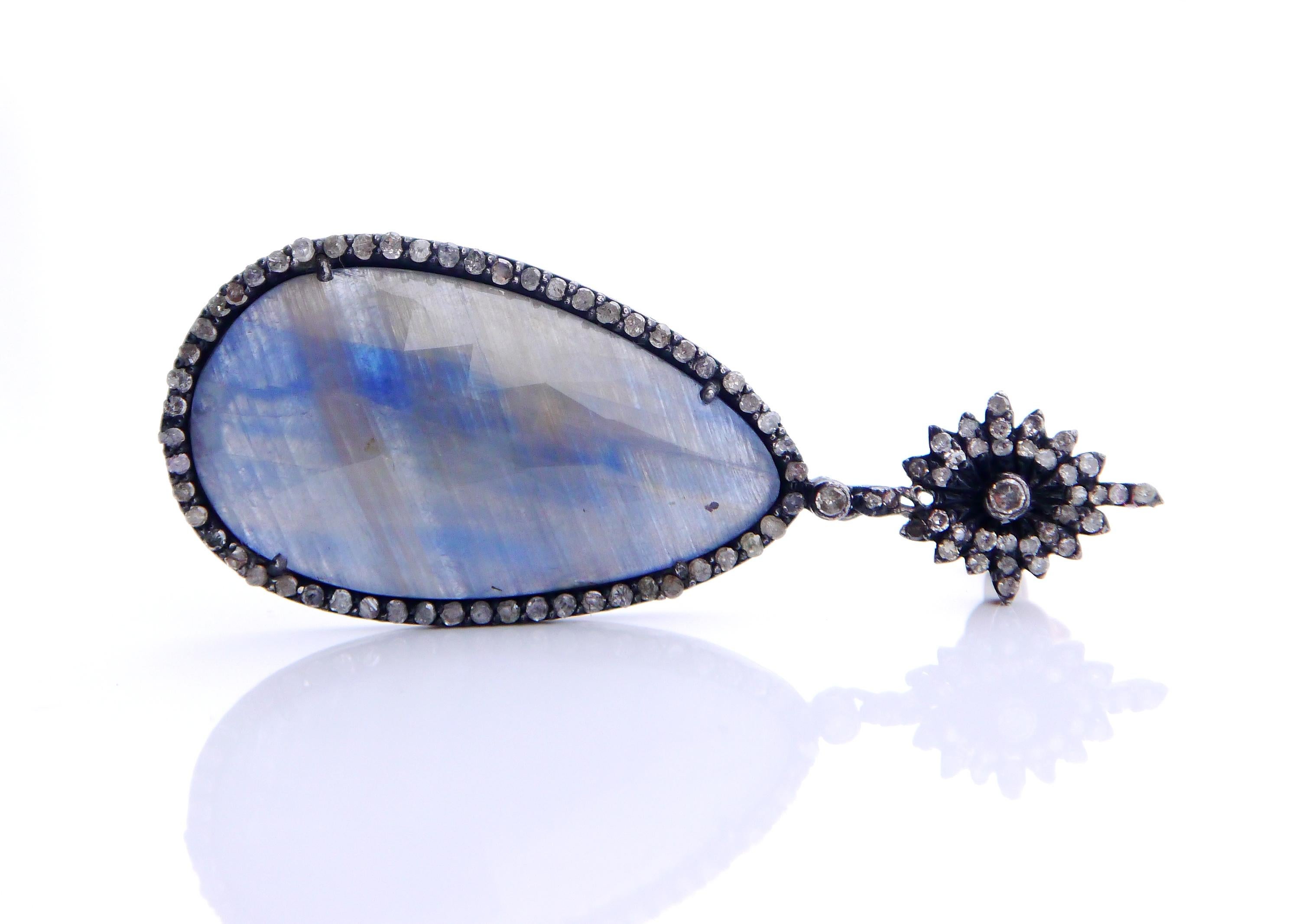 Ebba von Brahe Orecchini 32ctw Zaffiro 2ctw Daimonds Argento / Oro 14K / 15gr in vendita 5