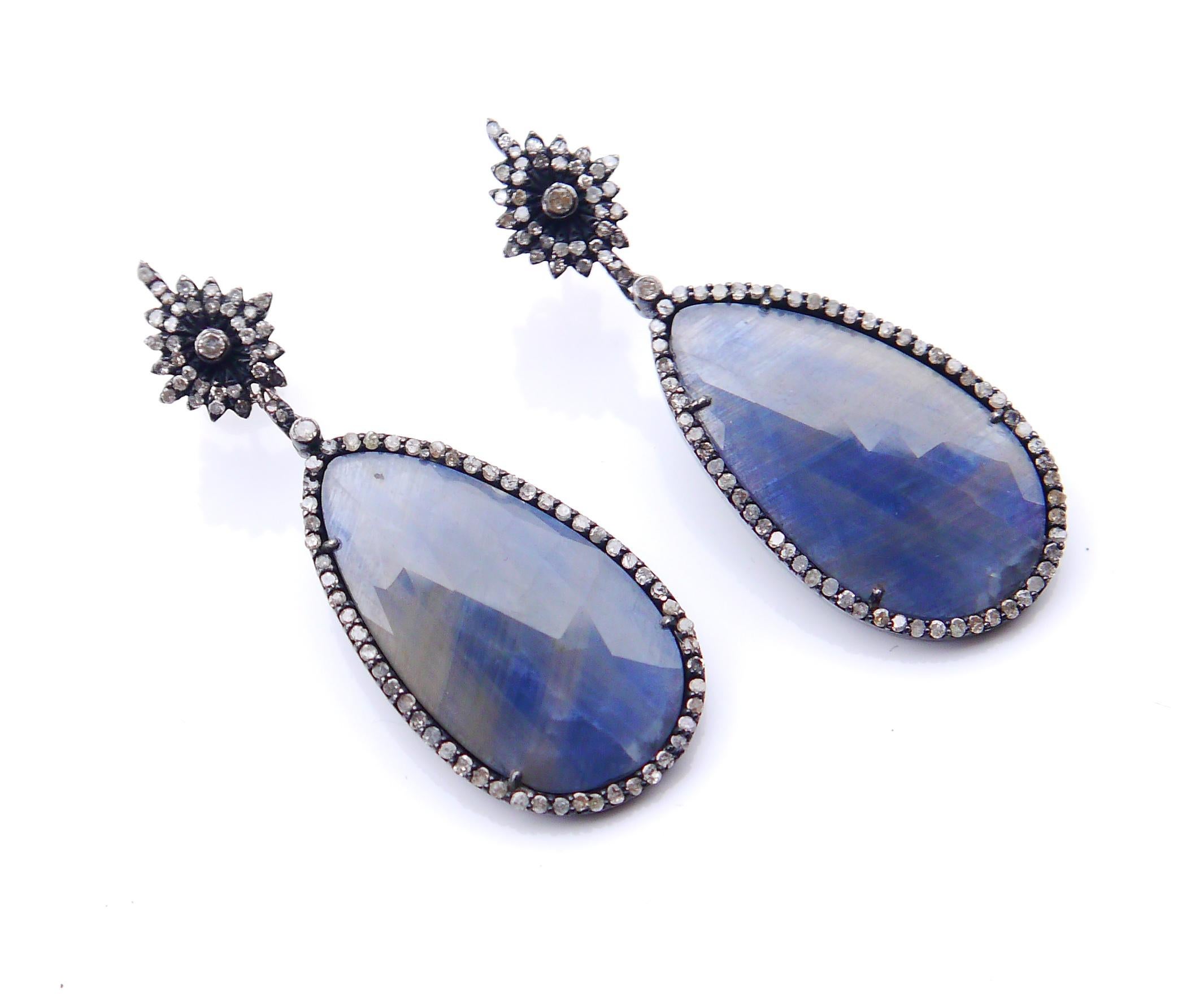 Neorinascimentale Ebba von Brahe Orecchini 32ctw Zaffiro 2ctw Daimonds Argento / Oro 14K / 15gr in vendita