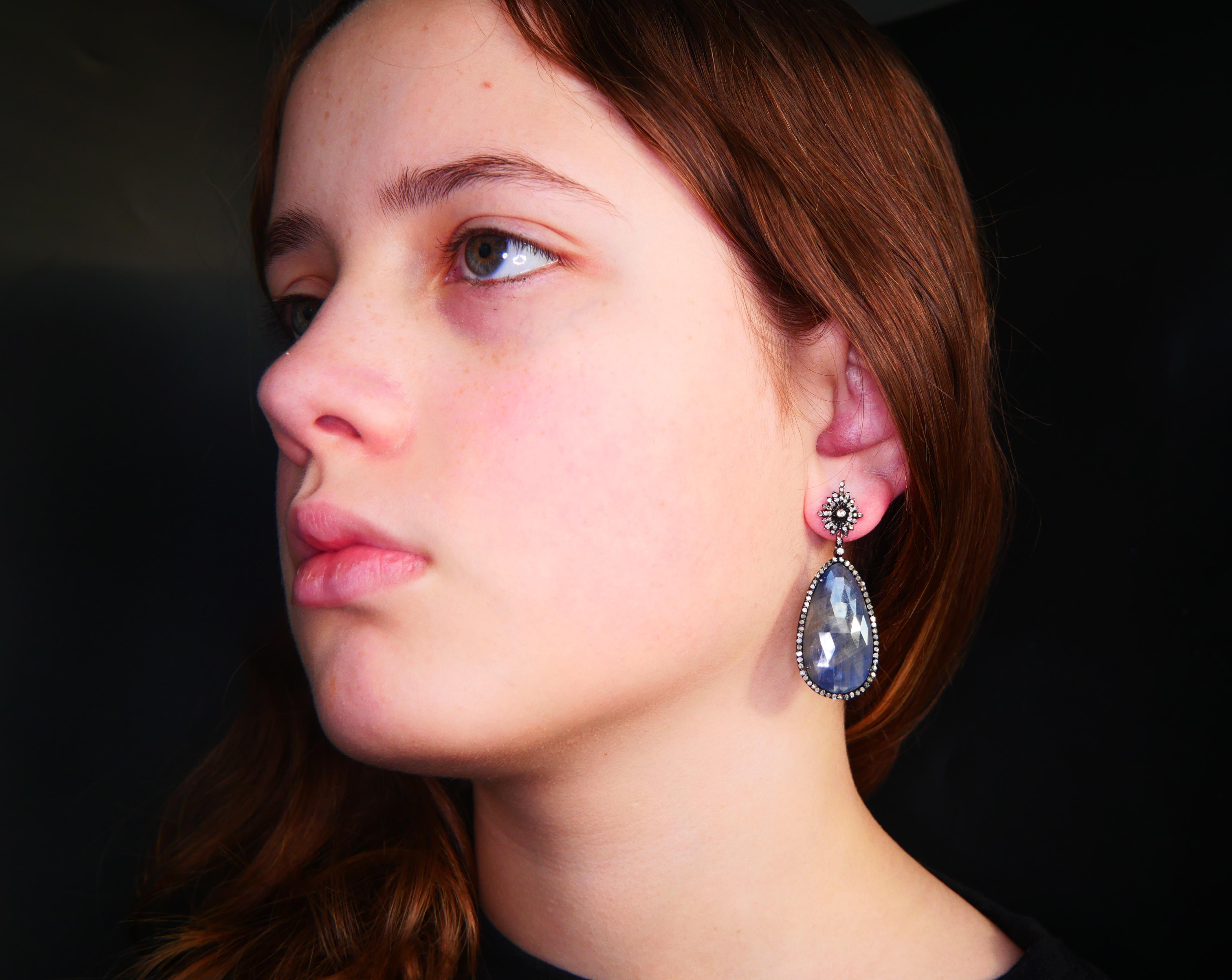 Ebba von Brahe Orecchini 32ctw Zaffiro 2ctw Daimonds Argento / Oro 14K / 15gr in vendita 1