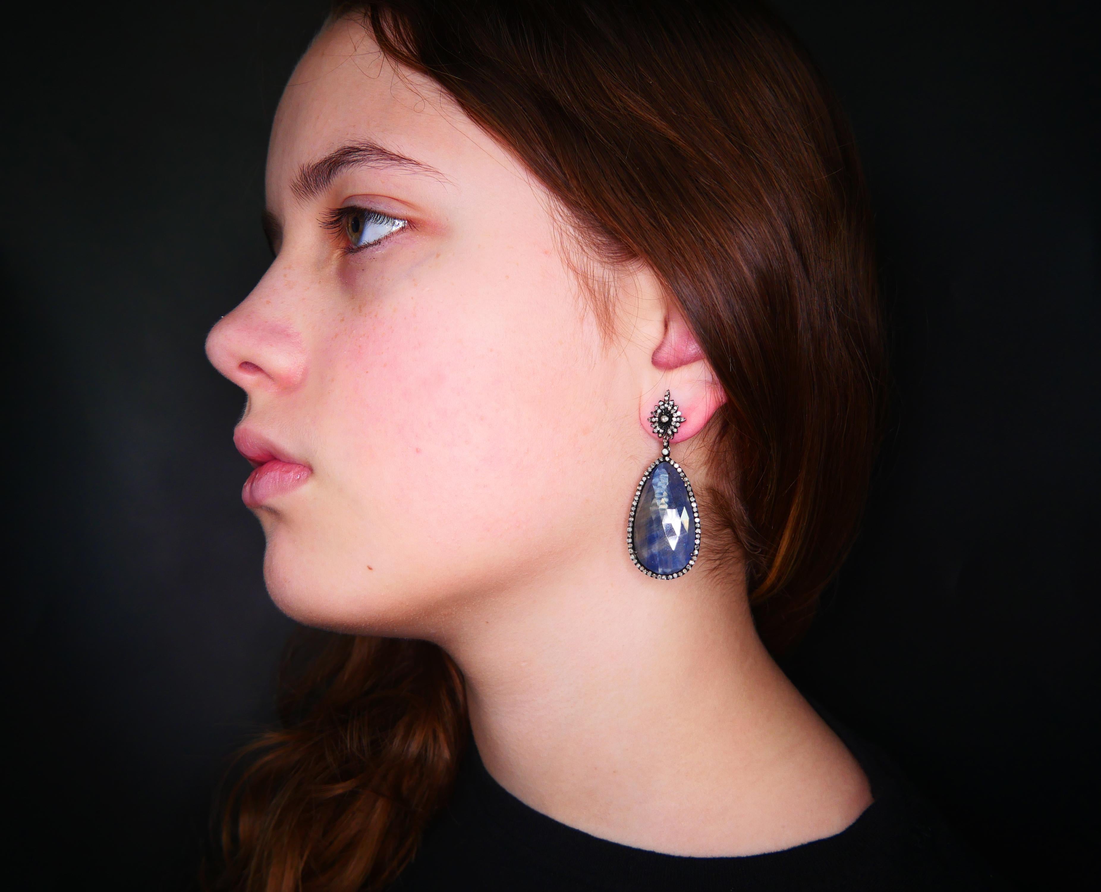 Ebba von Brahe Orecchini 32ctw Zaffiro 2ctw Daimonds Argento / Oro 14K / 15gr in vendita 2