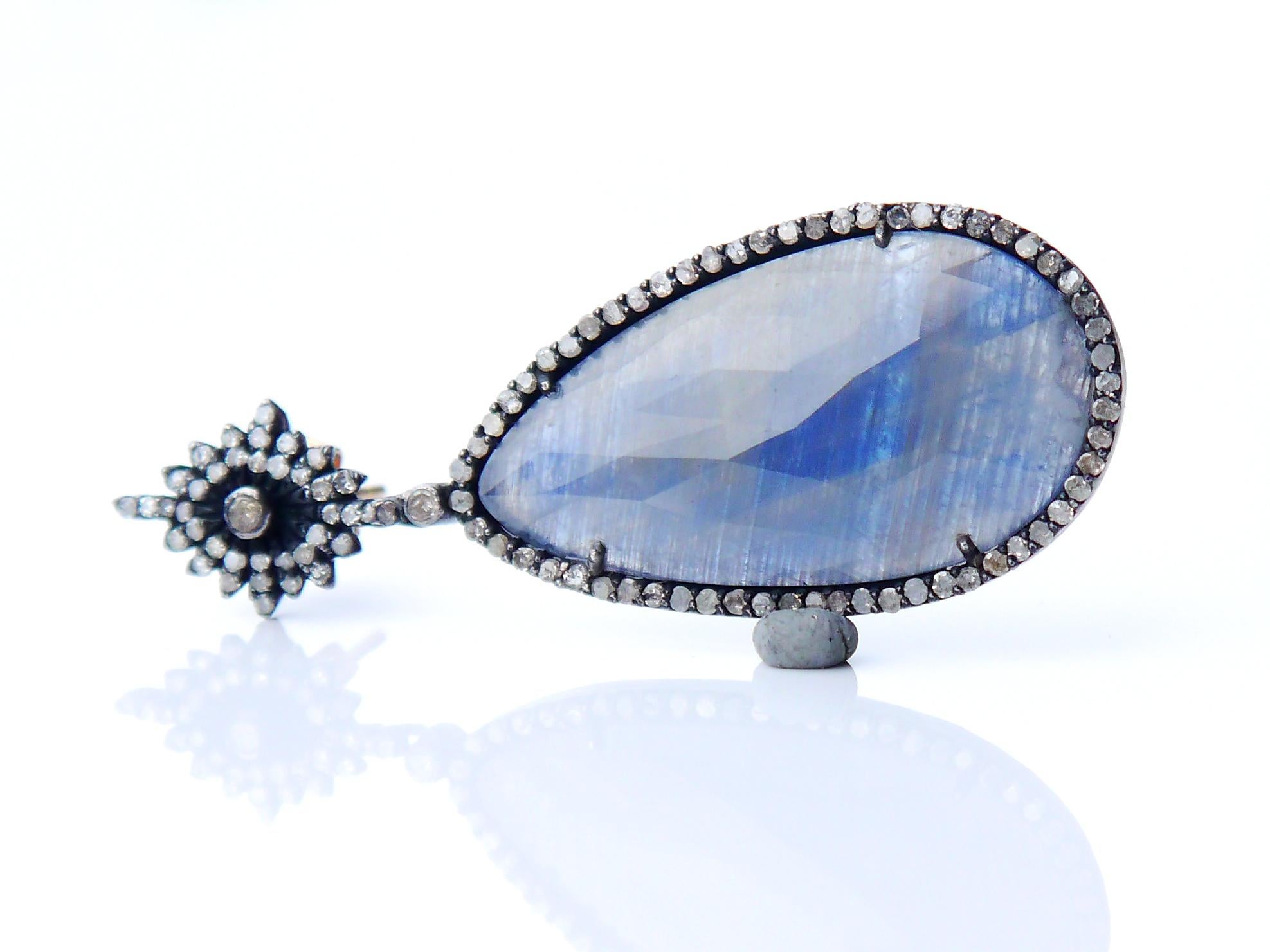 Ebba von Brahe Orecchini 32ctw Zaffiro 2ctw Daimonds Argento / Oro 14K / 15gr in vendita 3