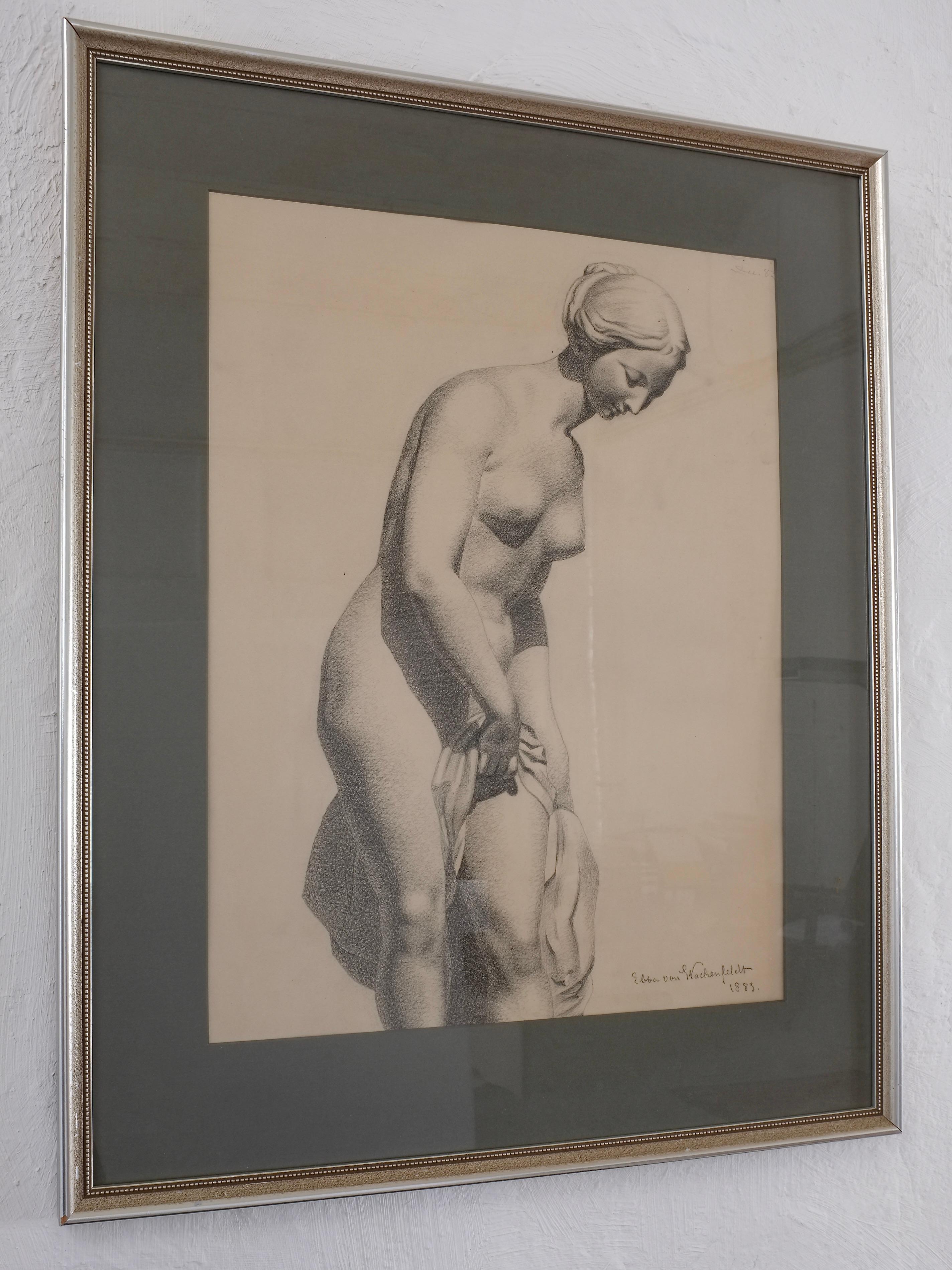 Ebba Von Wachenfeldt Kohlezeichnung einer Frauenstatue,  1883 (Klassisch-römisch) im Angebot